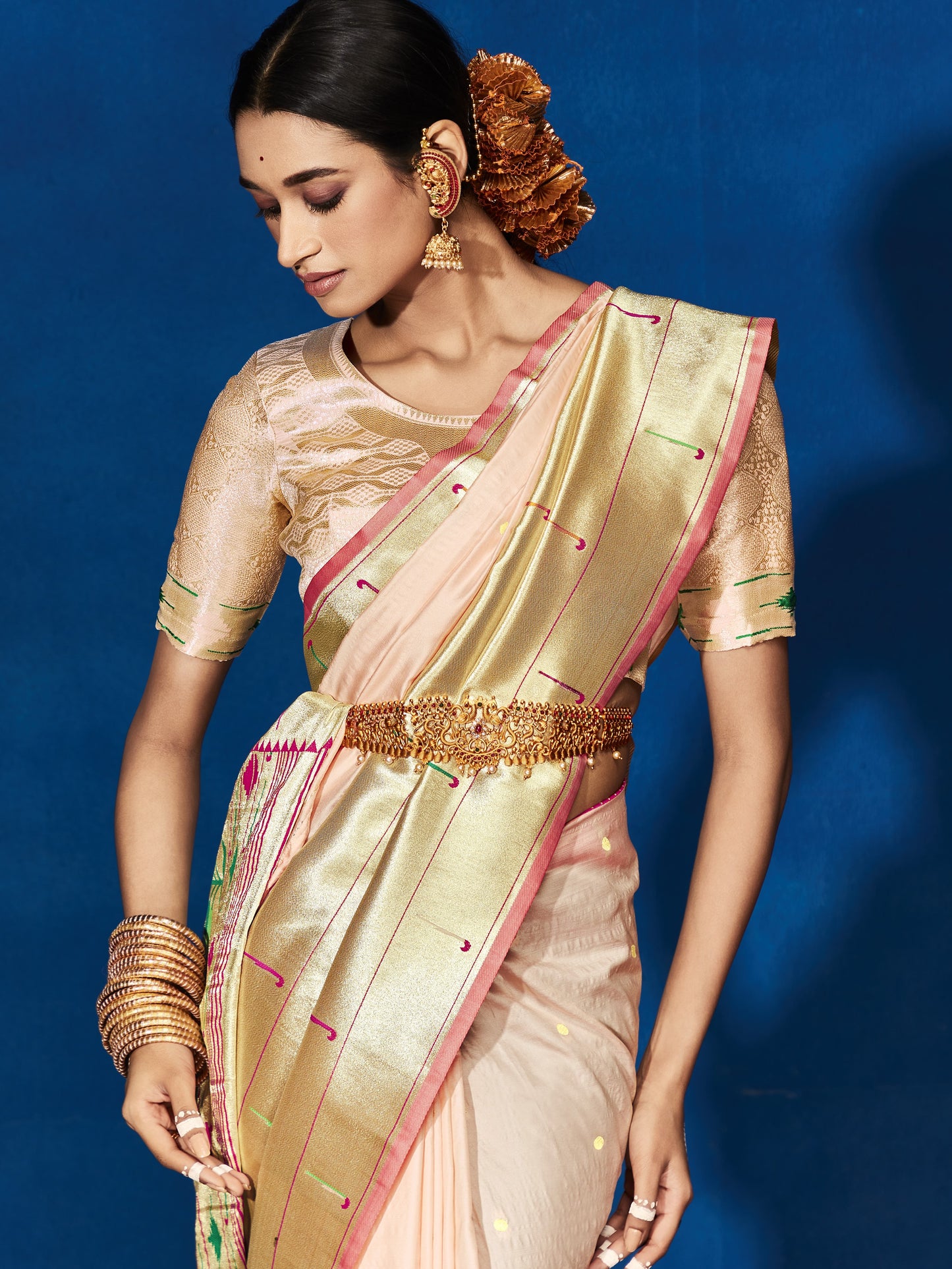 Pastel Peach Paithani Saree