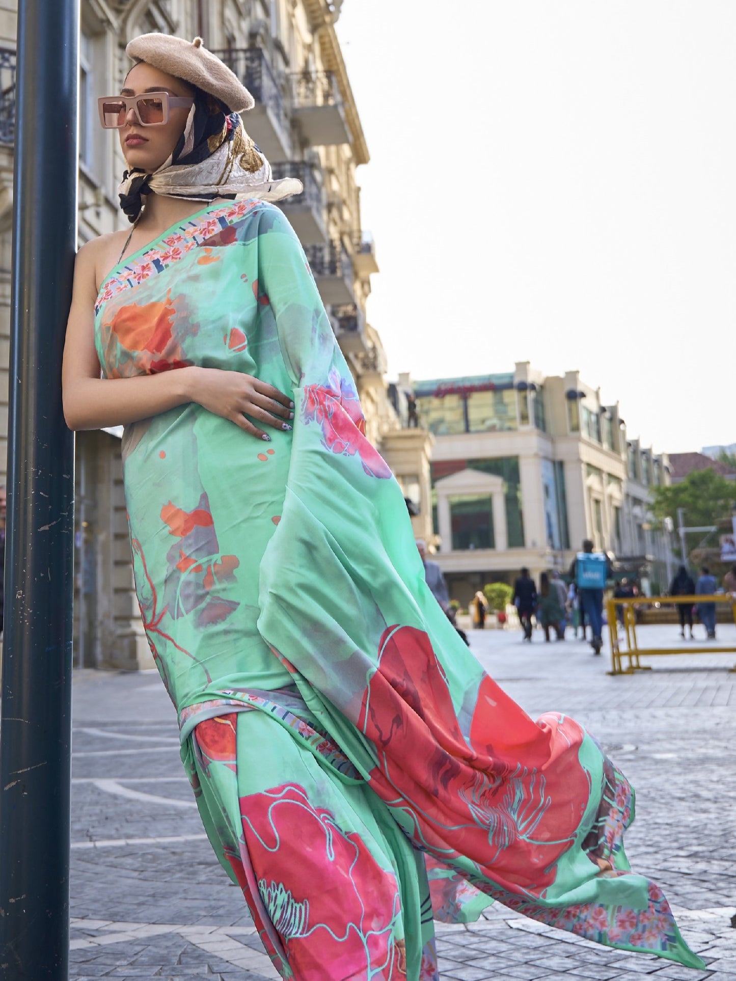 Multicolor Digital Print Crepe Saree