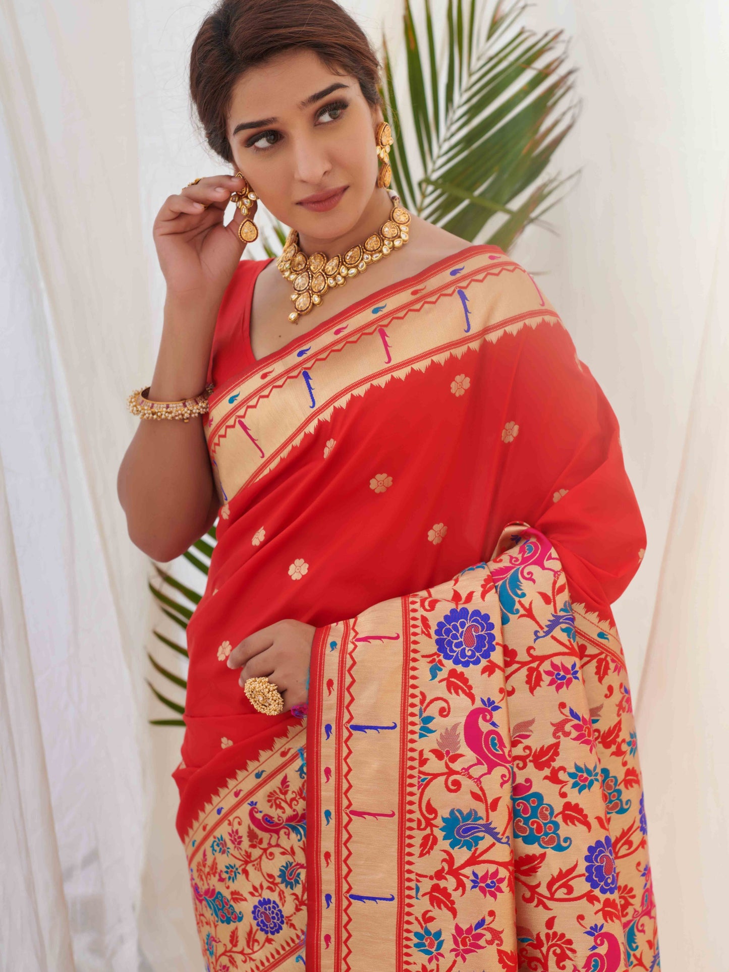 Candy Red Paithani Saree