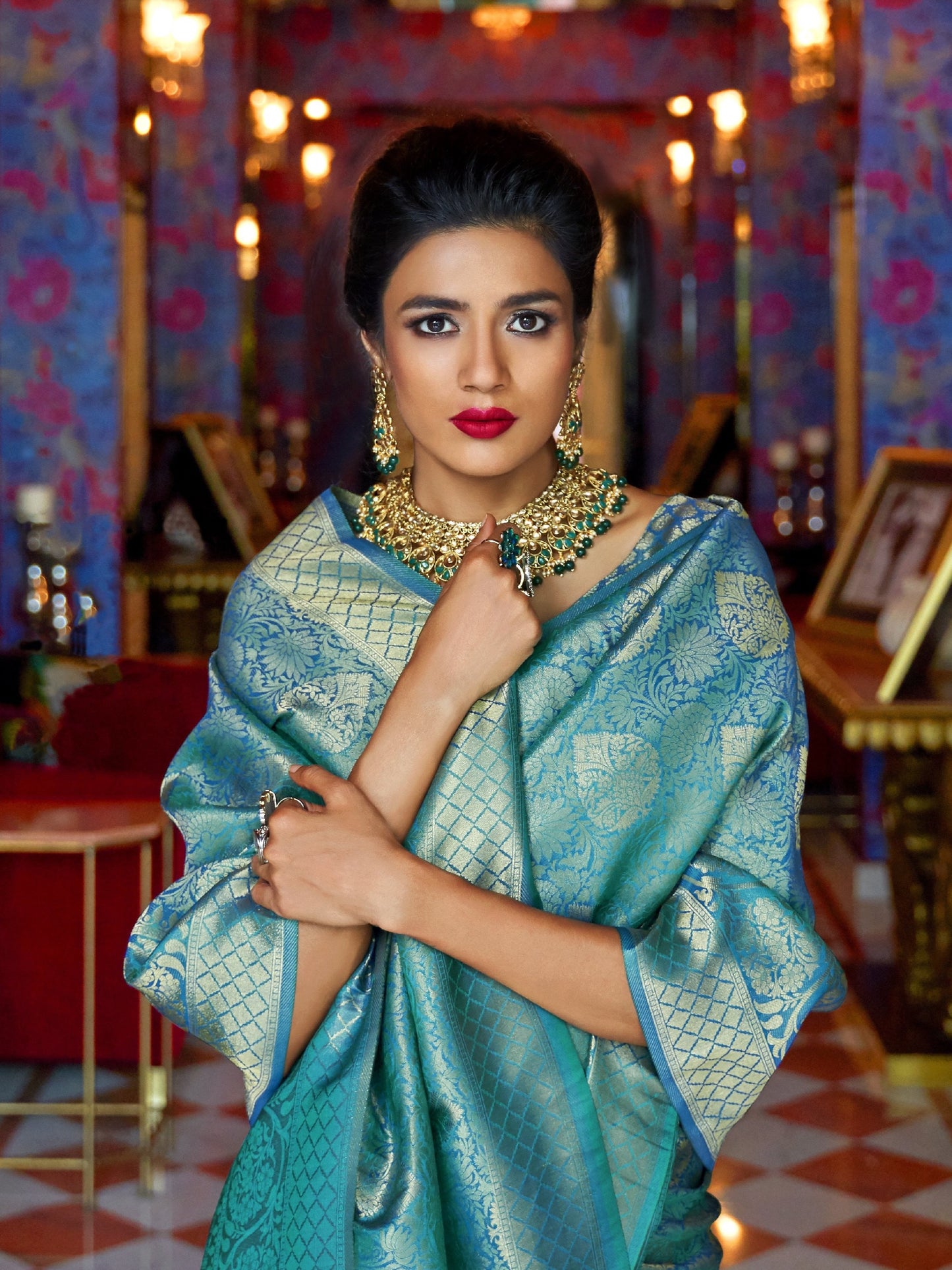 Cyan Blue Kanjivaram Saree