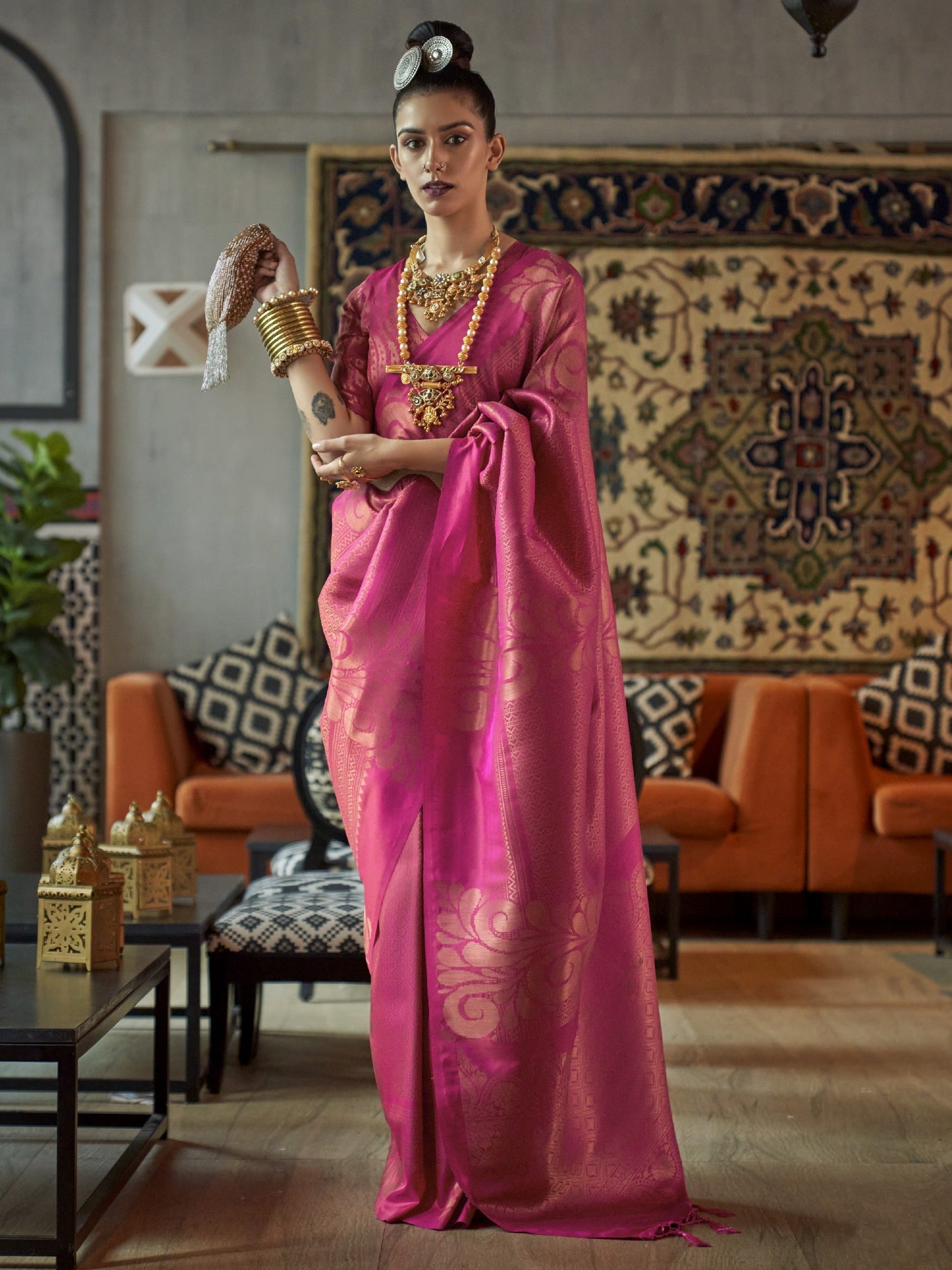 Blush Pink Woven Banarasi Saree