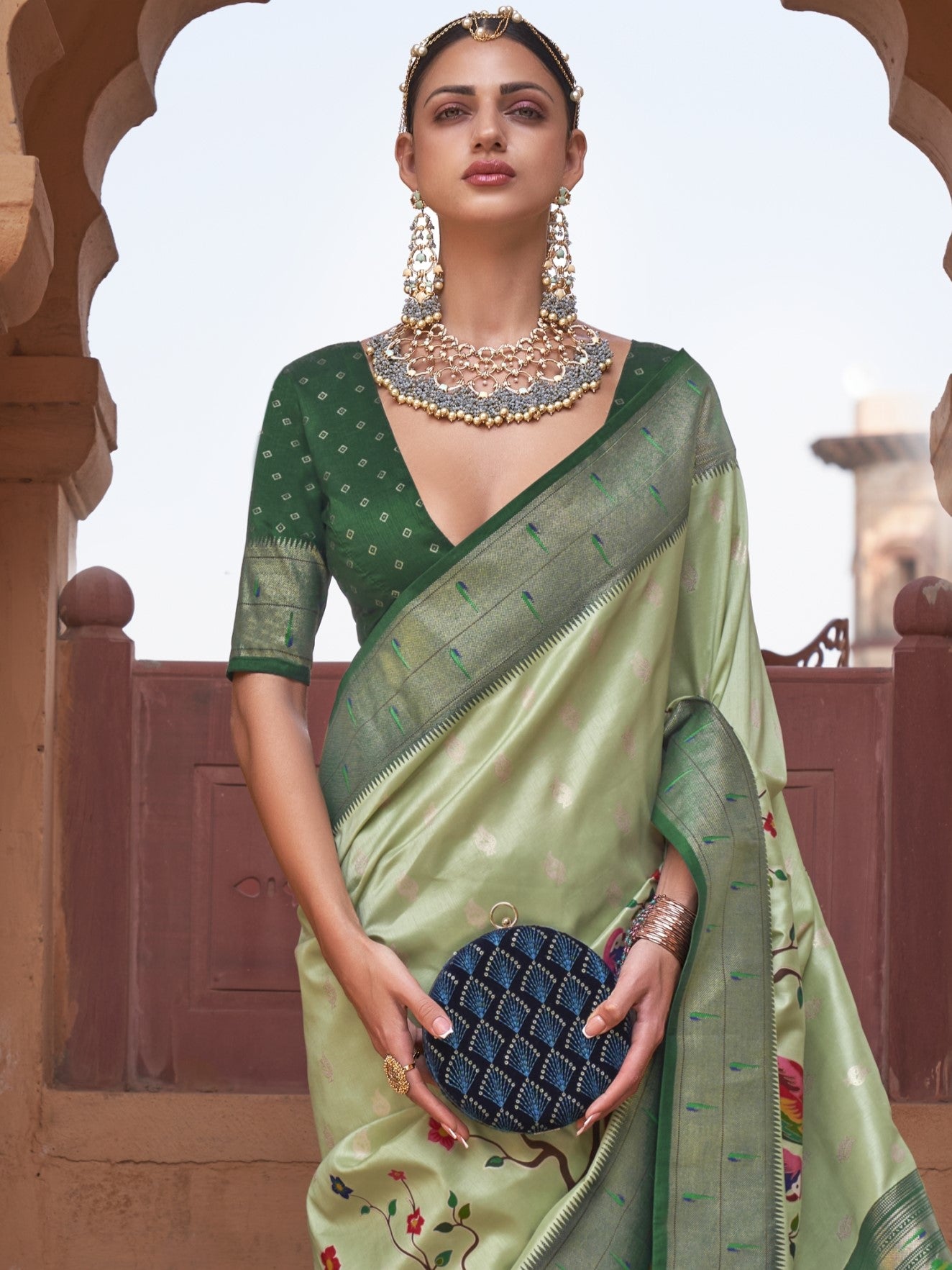 Mint Green Paithani Saree
