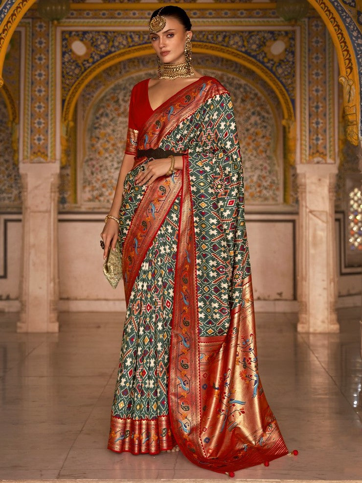 Dark Green Patola Paithani Silk Saree