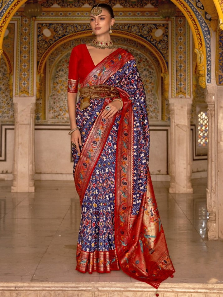 Indigo Blue Patola Paithani Silk Saree