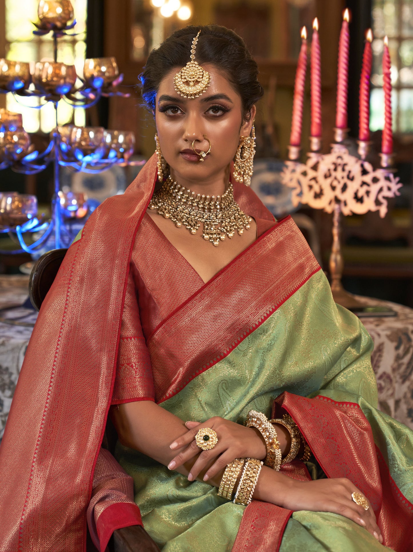Olive Green Kanjivaram Saree