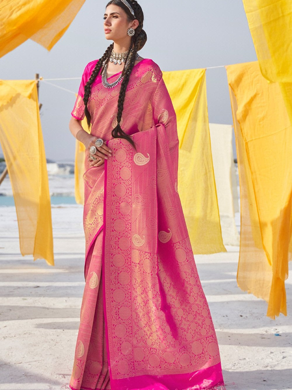 Raspberry Pink Kanjivaram Saree