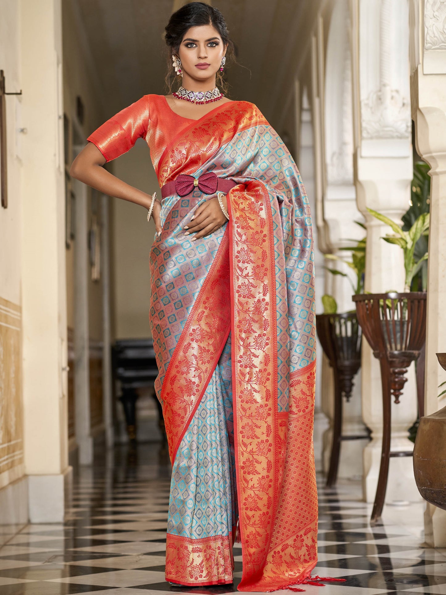 Apricot Orange Kanjivaram Saree