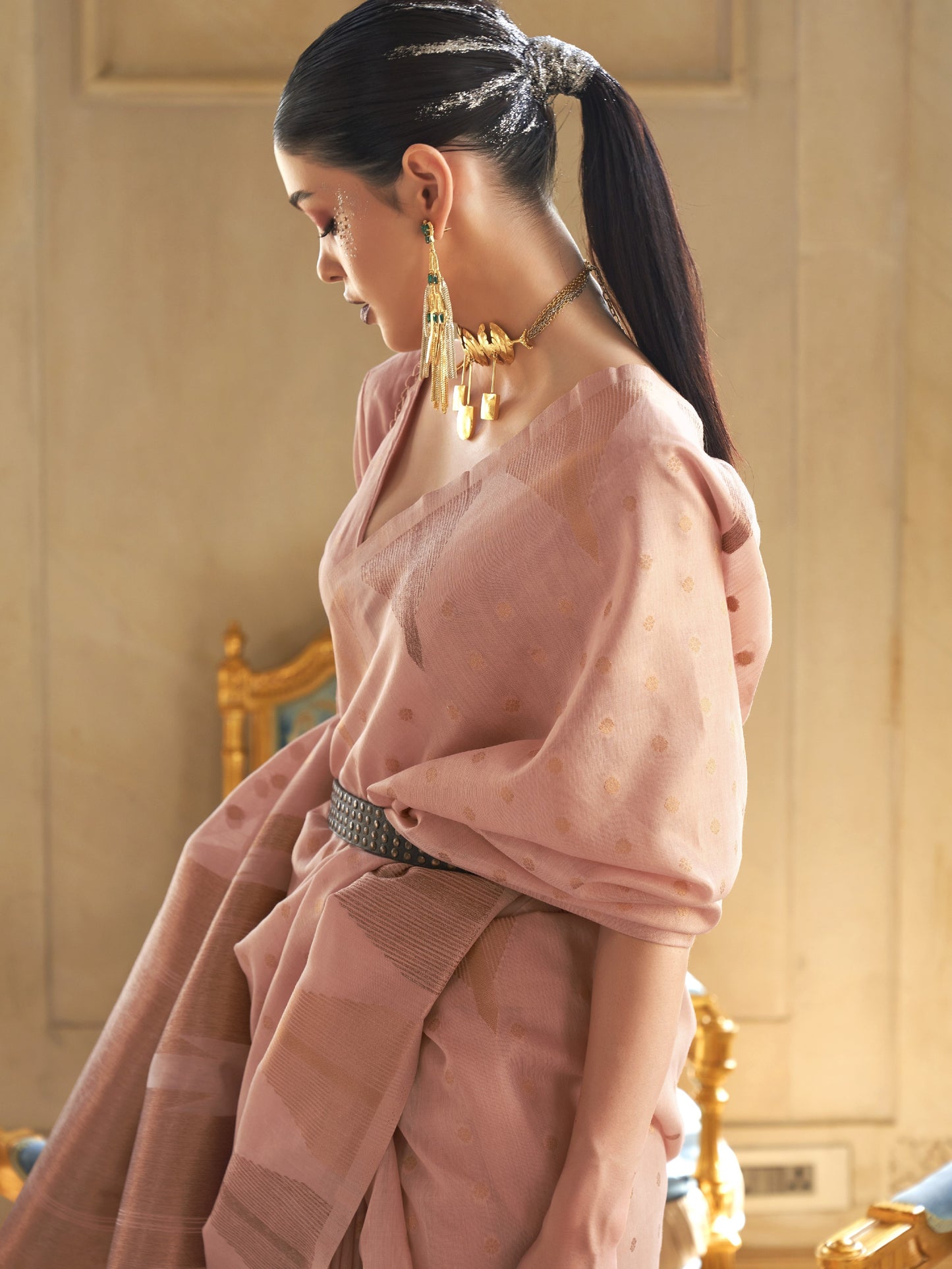 Pastel Peach Tissue Silk Saree