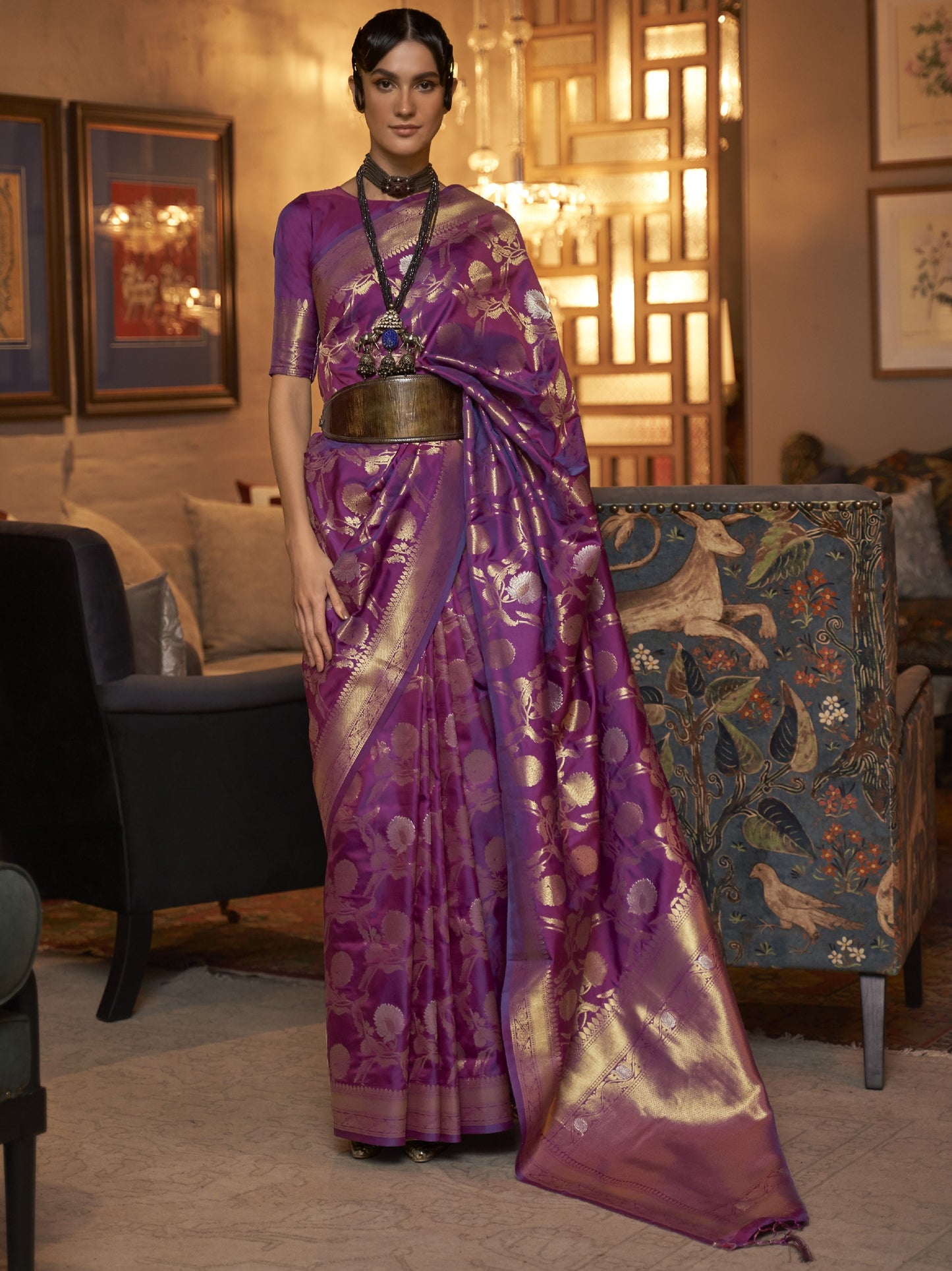 Deep Violet Woven Banarasi Saree