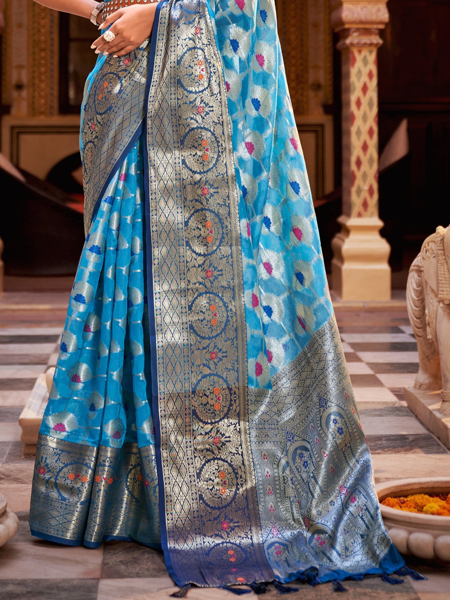 Picton Blue Tissue Silk Saree
