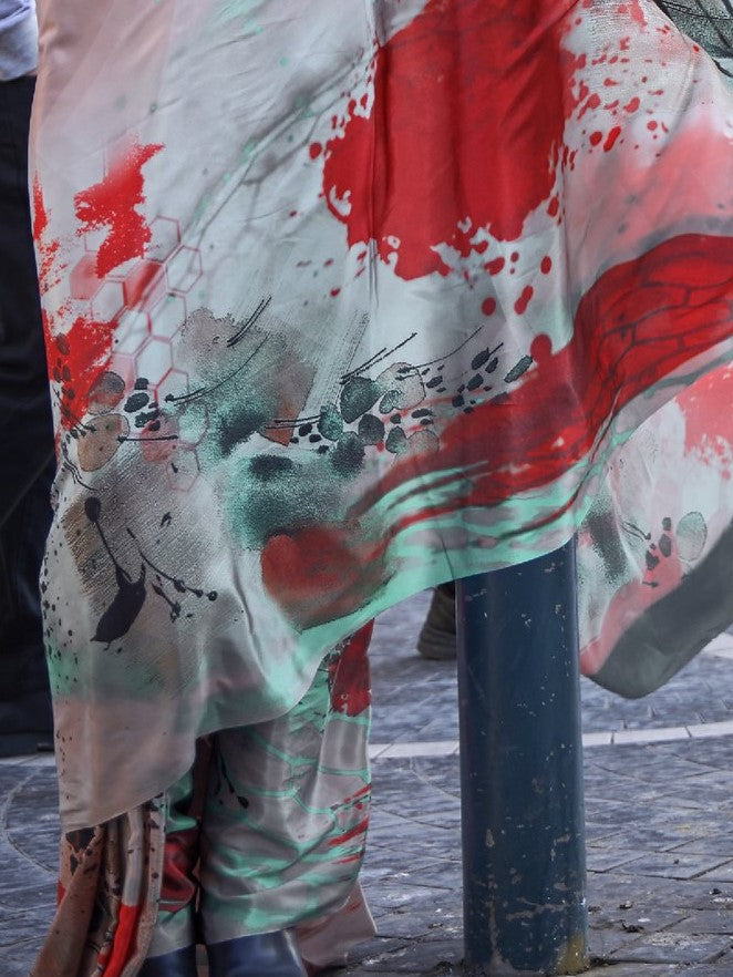 Multicolor Digital Print Crepe Saree
