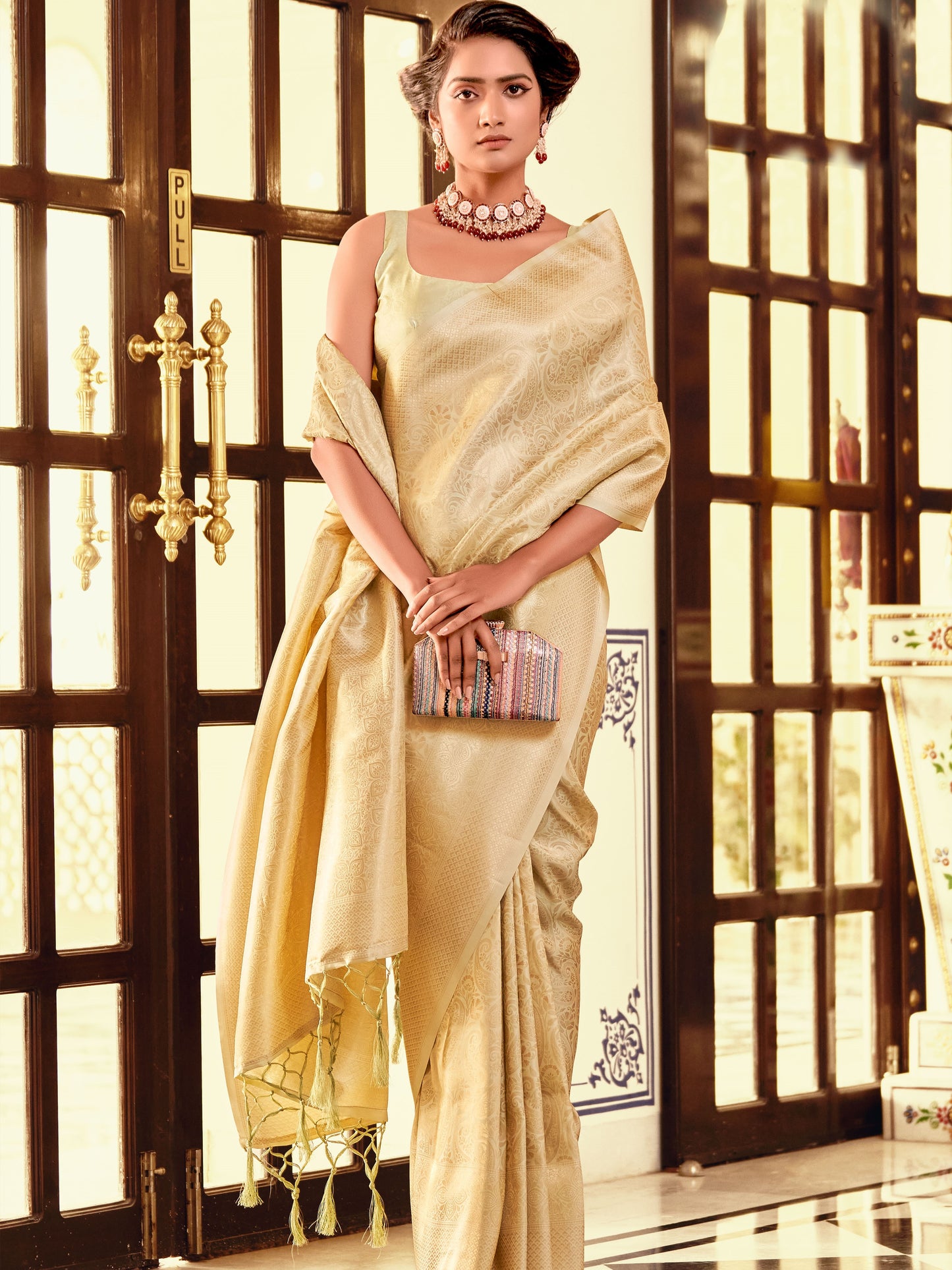 Light Golden Kanjivaram Saree