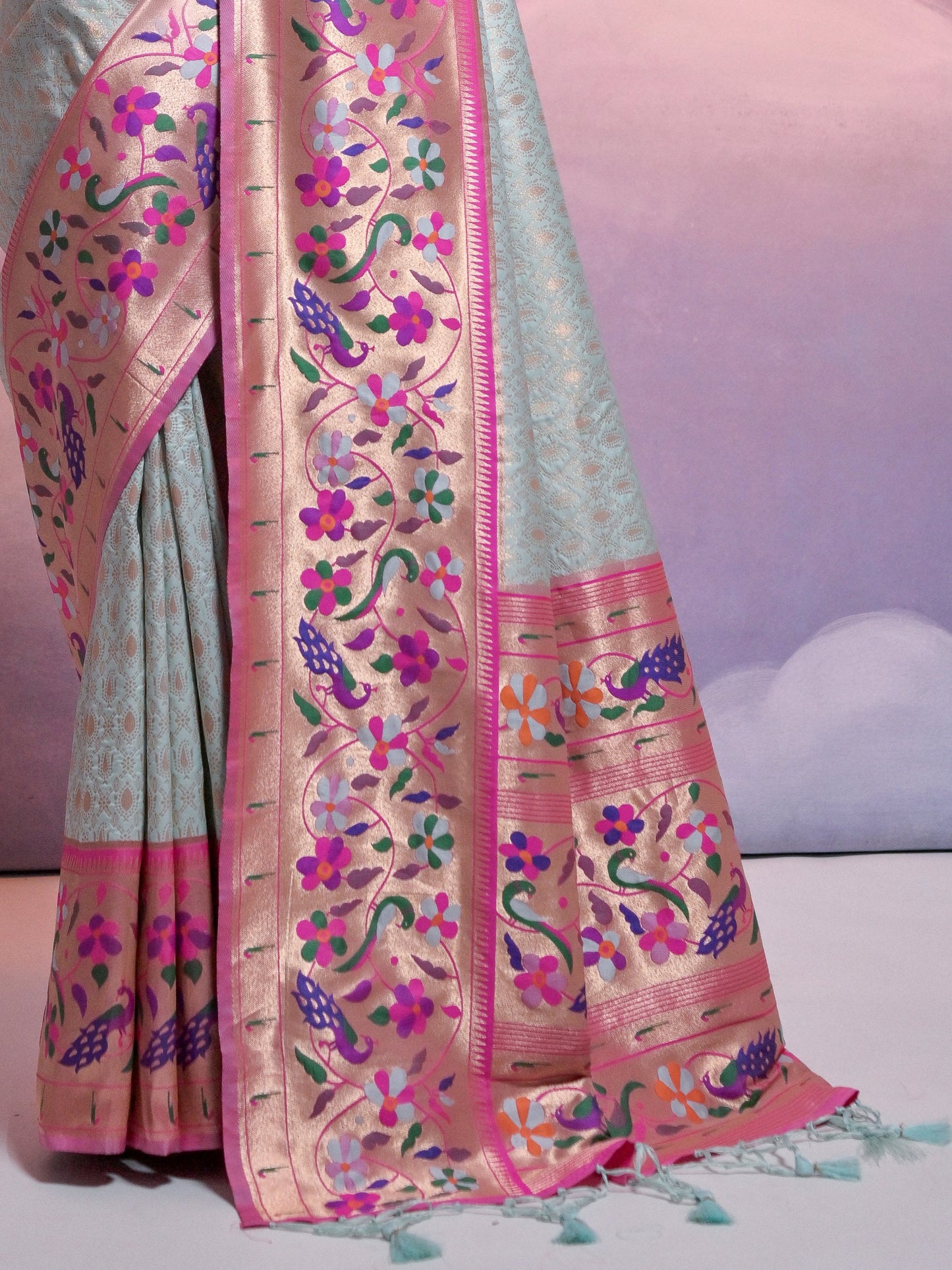 Sea Blue Woven Paithani Silk Saree