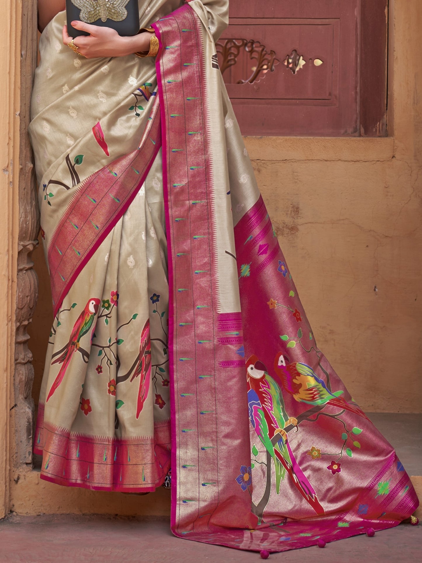 Peanut Beige Paithani Saree