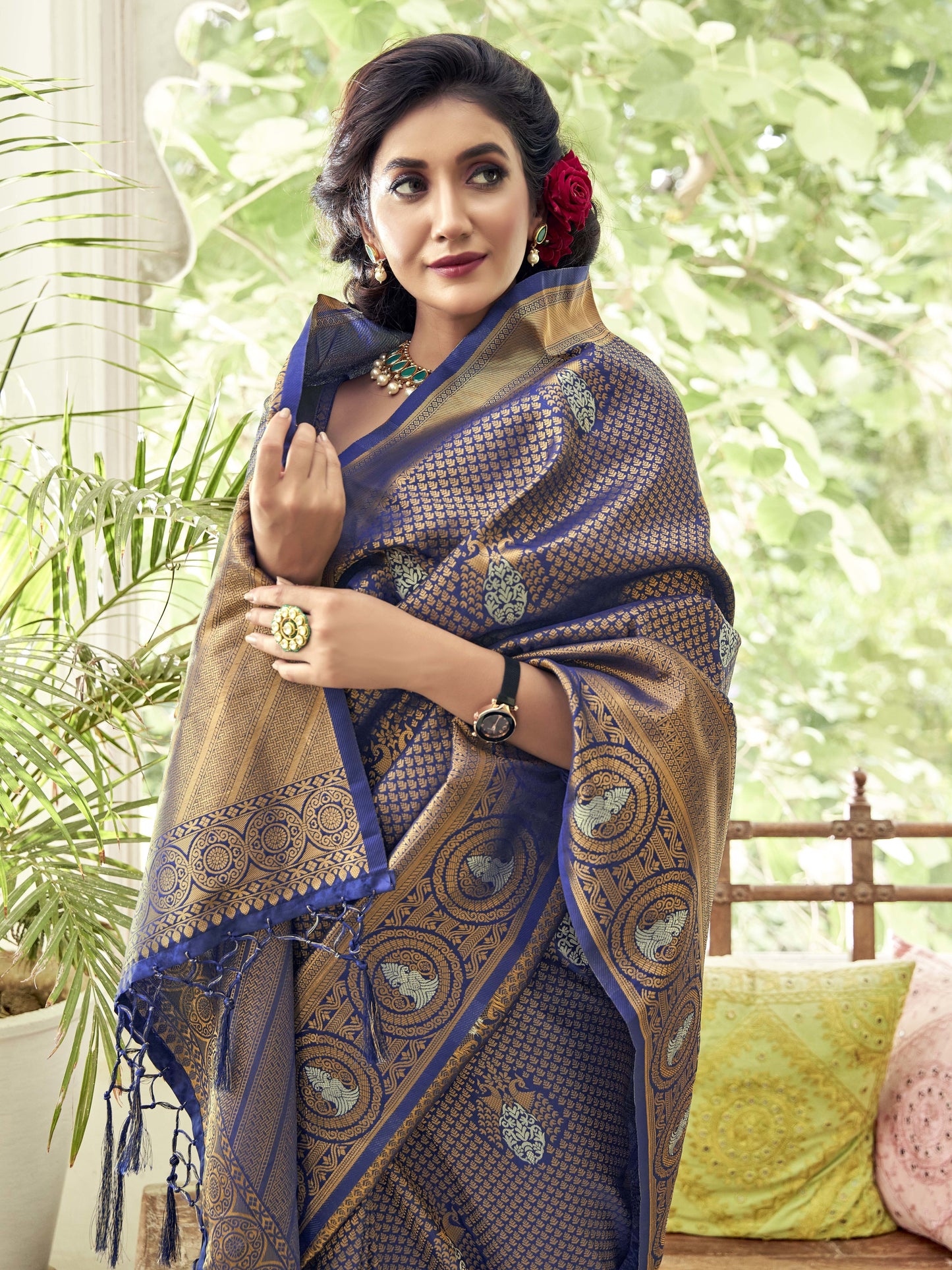 Golden Blue Kanjivaram Saree