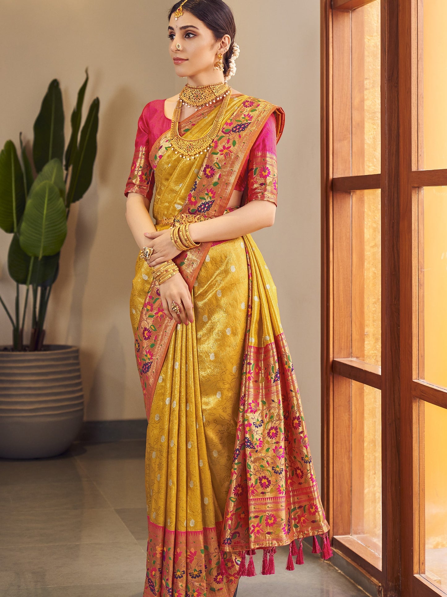 Chrome Yellow Paithani Saree