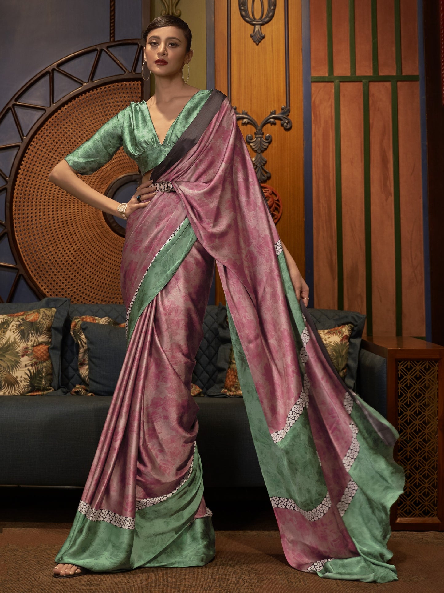 Multicolor Satin Silk Printed Saree
