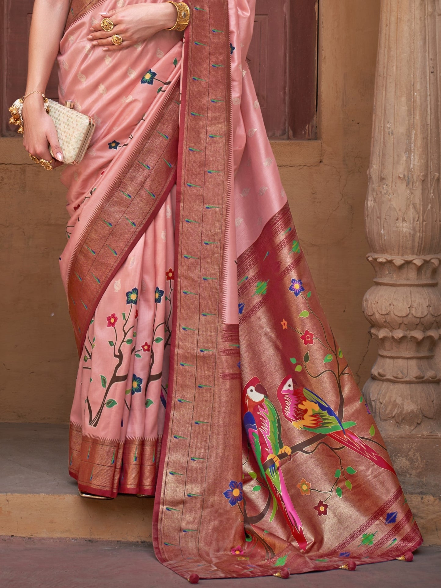 Dark Peach Paithani Saree