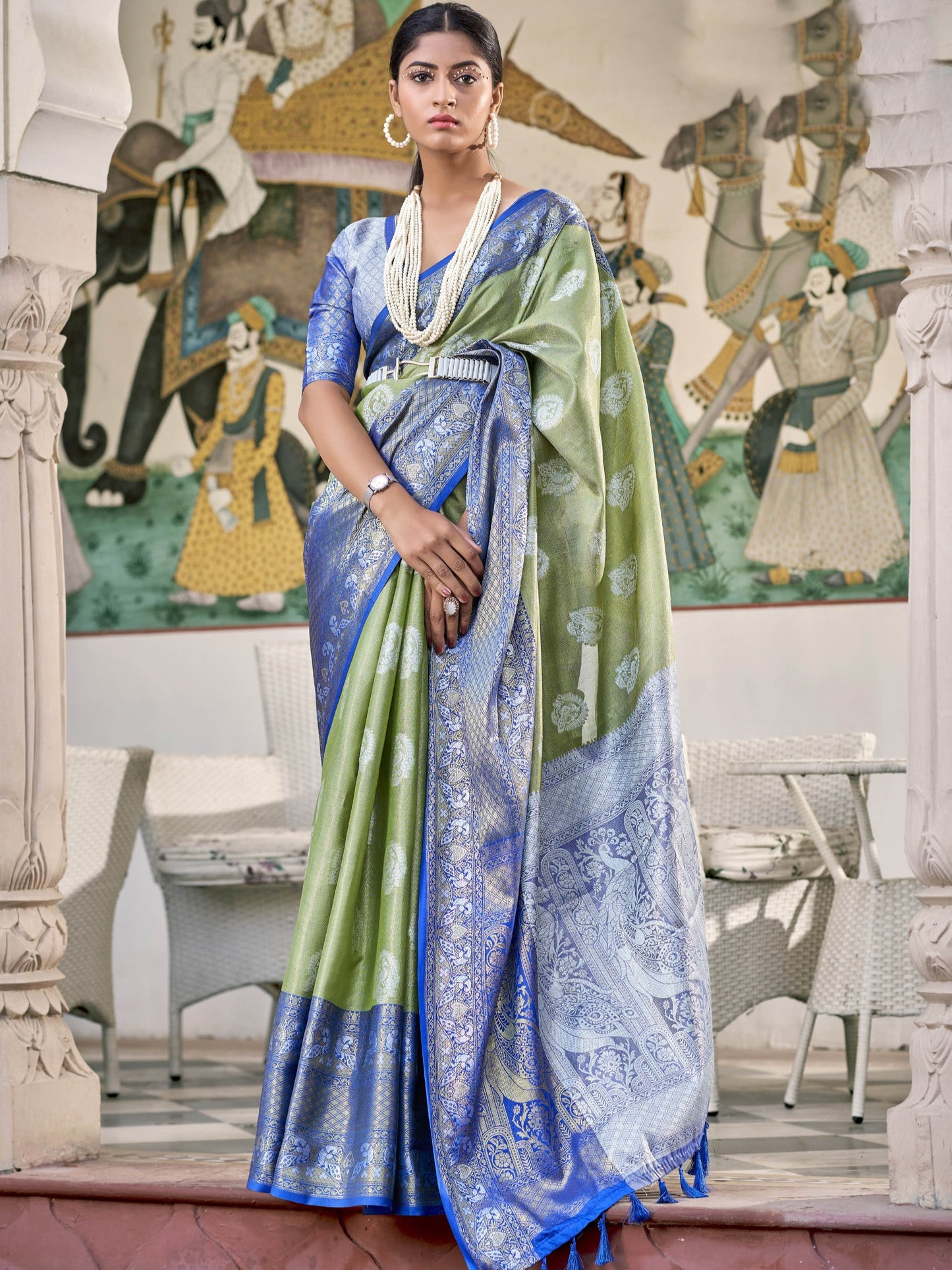 Sage Green Tissue Silk Saree