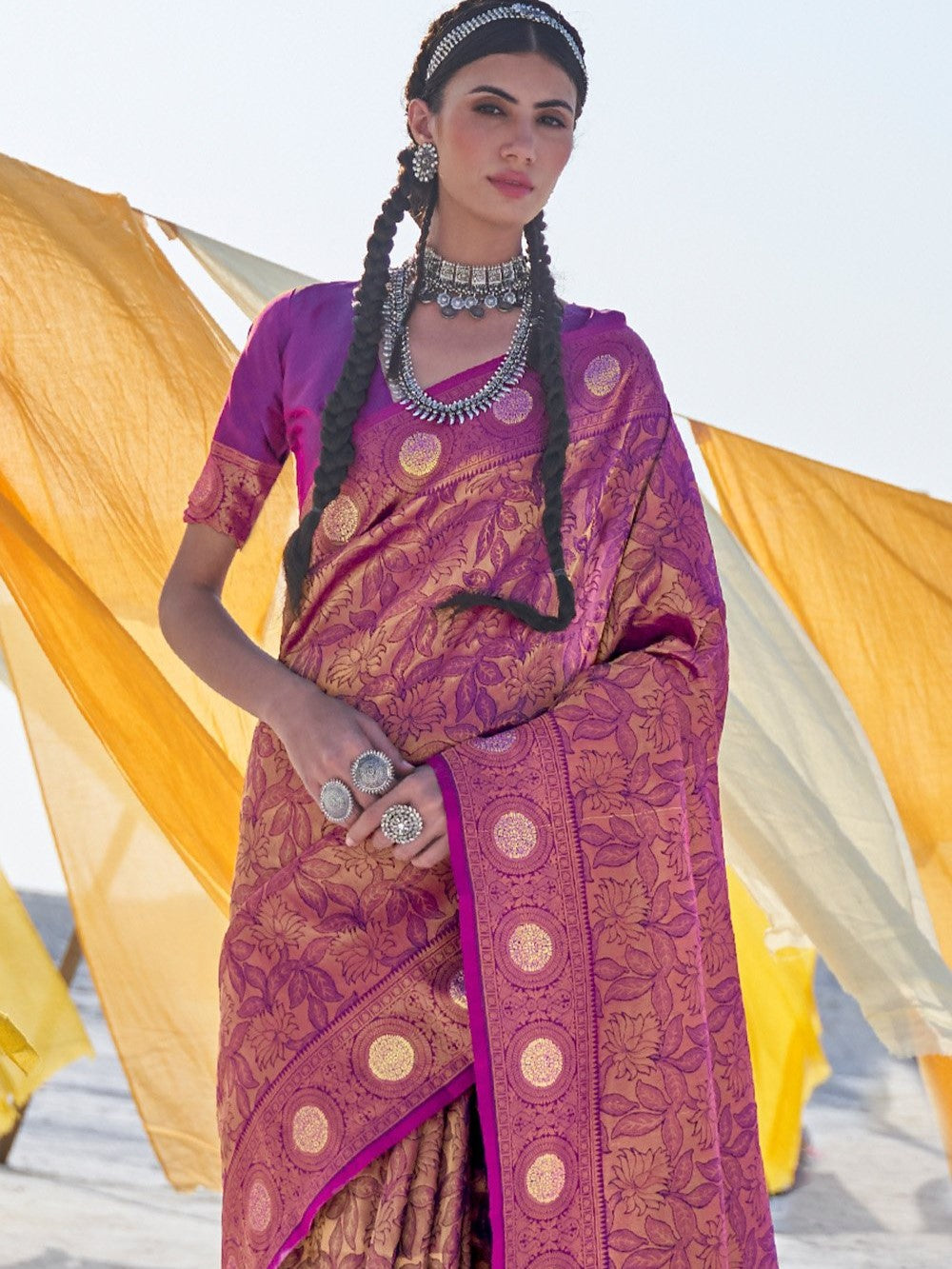 Plum Magenta Kanjivaram Saree