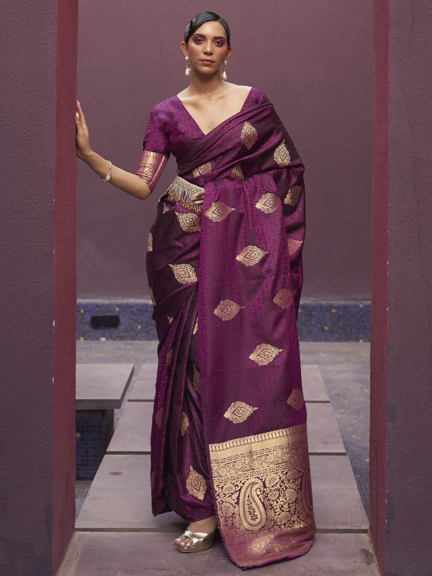 wine color banarasi sarees india