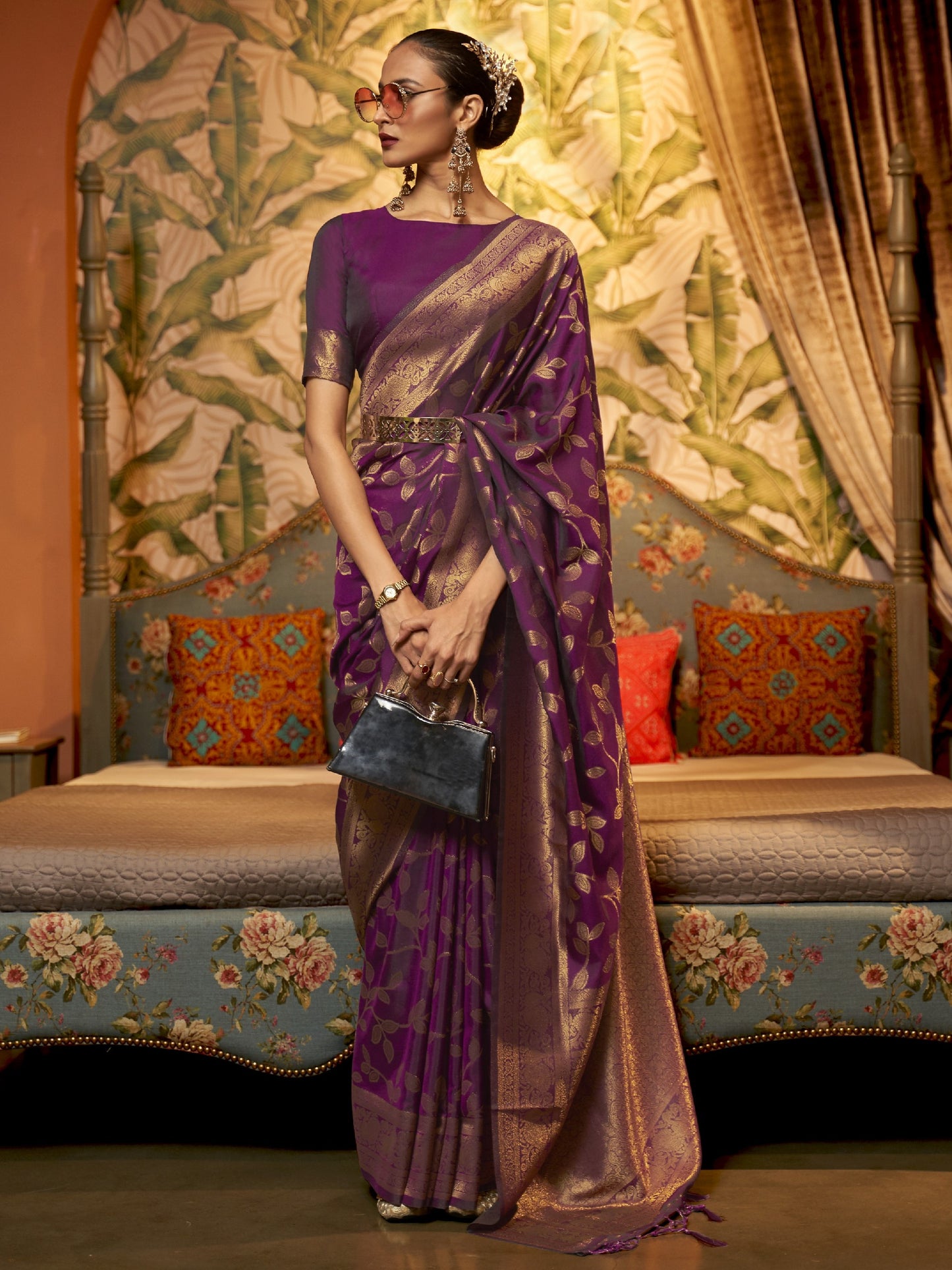 Byzantium Purple Woven Banarasi Saree