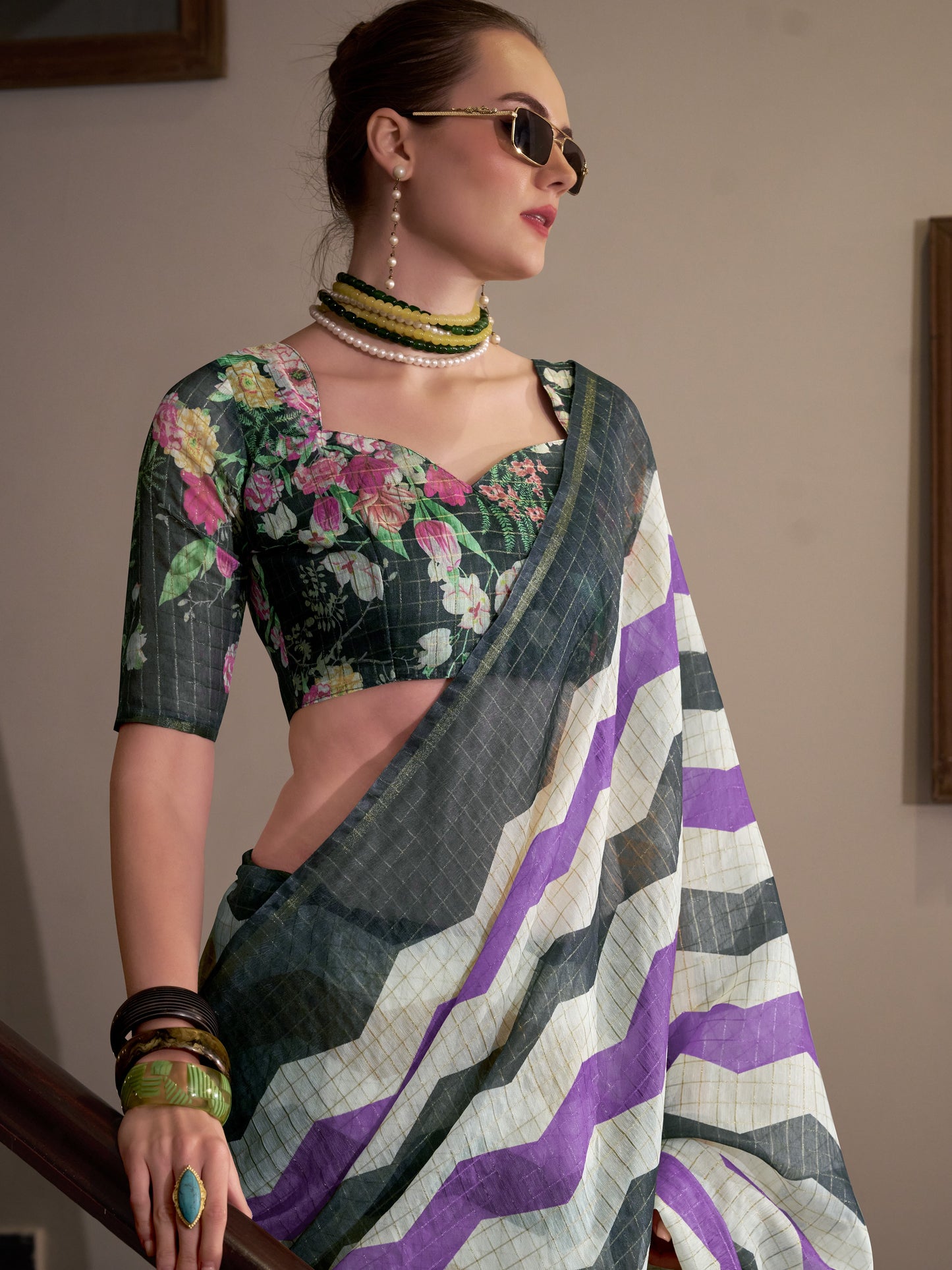 Purple & Black Cotton Silk Saree