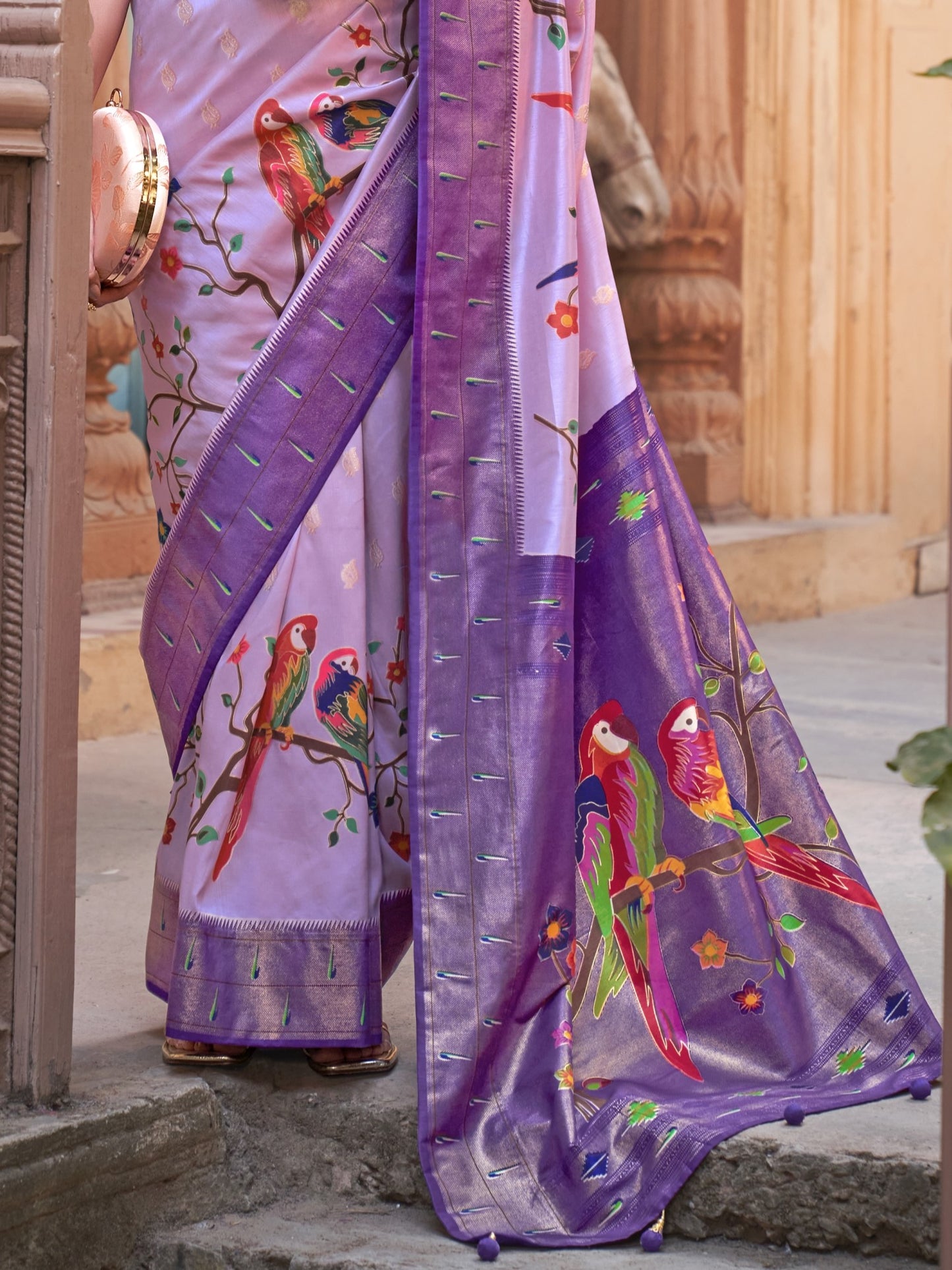 Pastel Lavender Paithani Saree