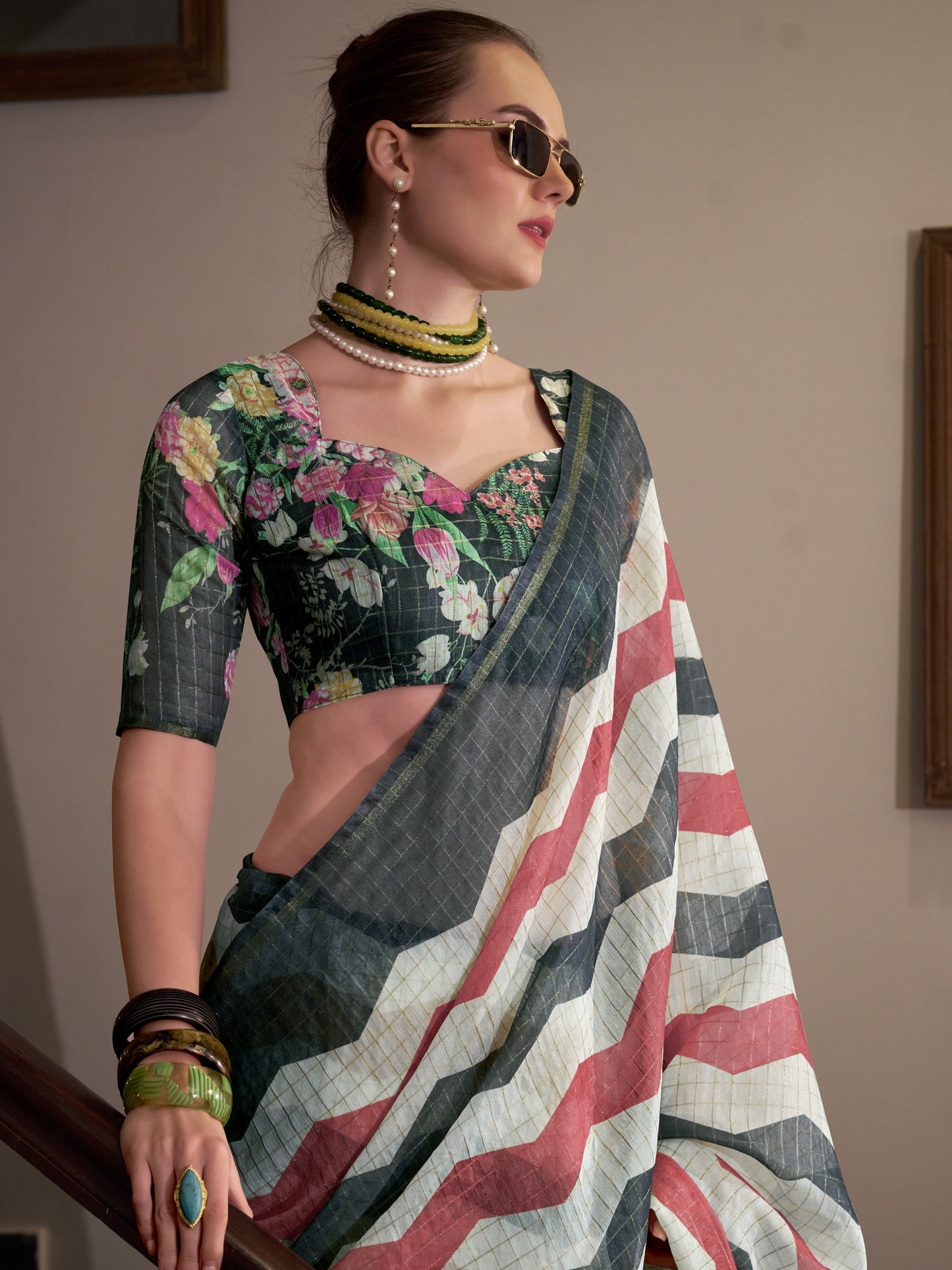 Black & Pink Cotton Silk Saree