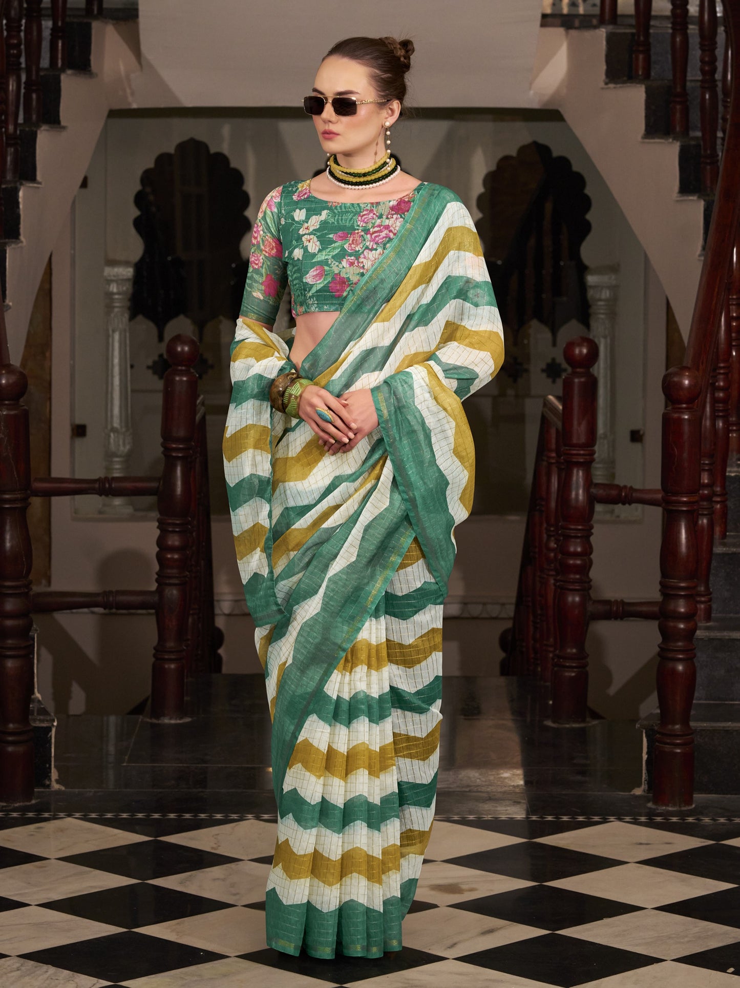 Green & White Cotton Silk Saree