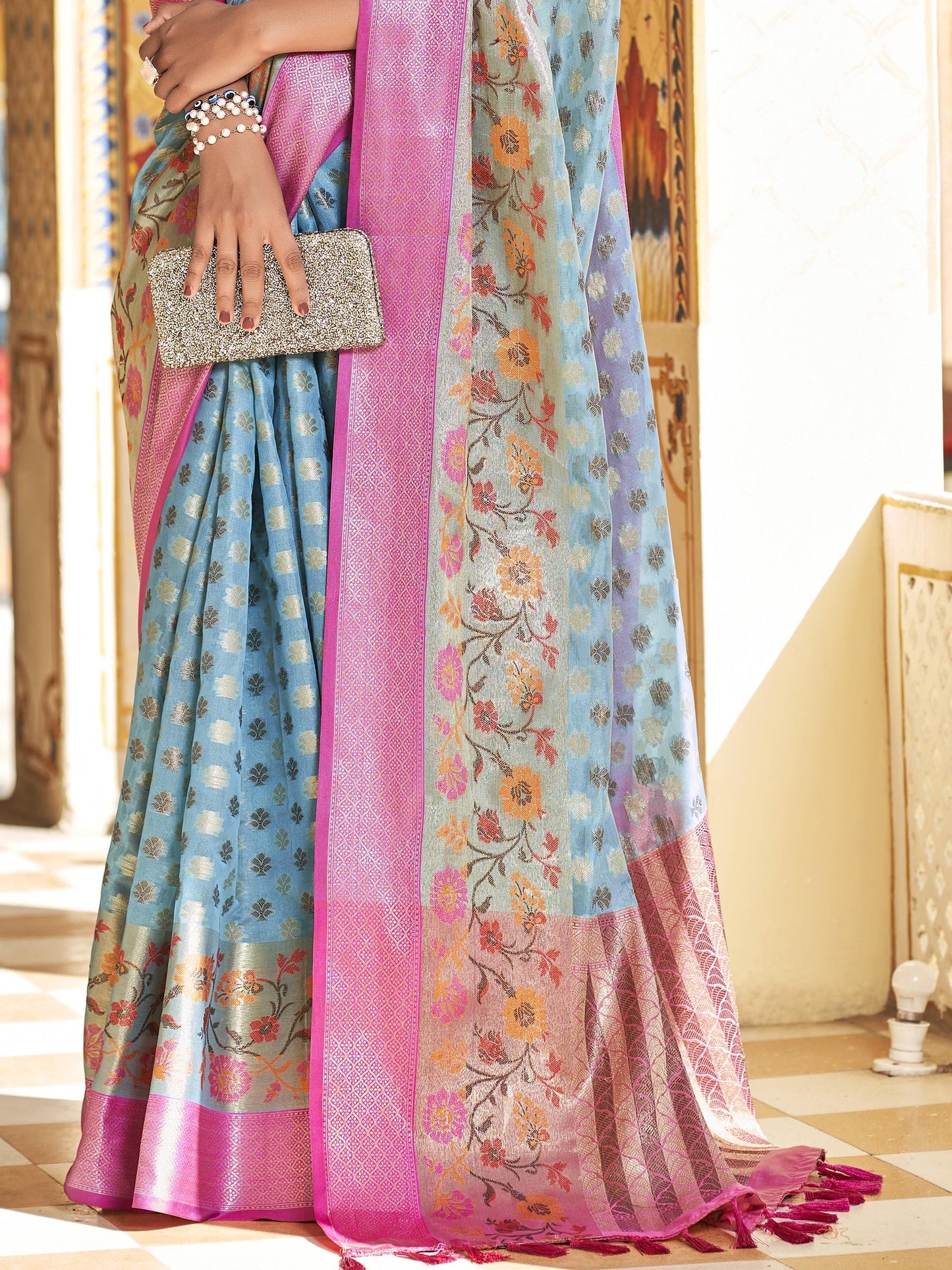 Pale Blue Tissue Silk Saree