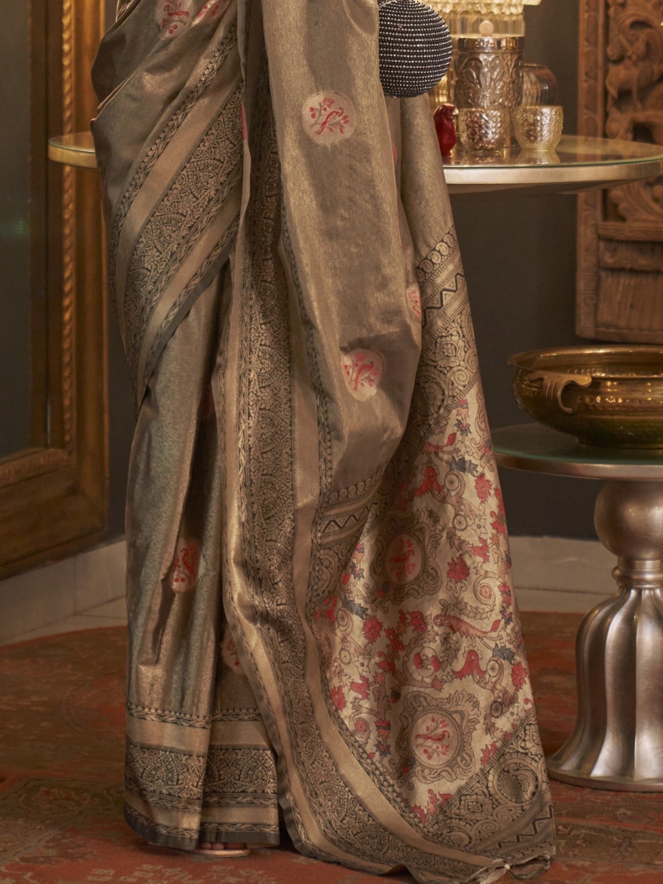 Kiwi Gray Woven Banarasi Saree