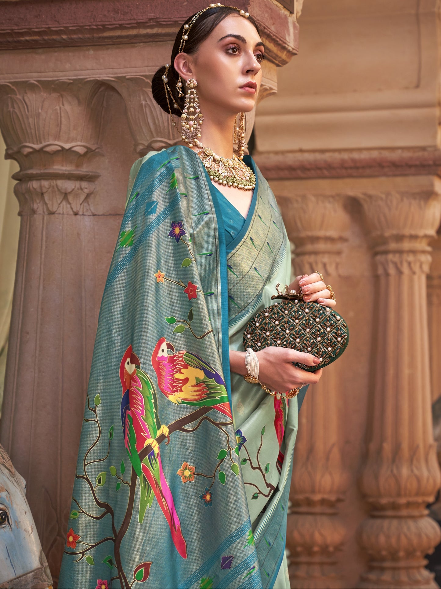 blue saree bride