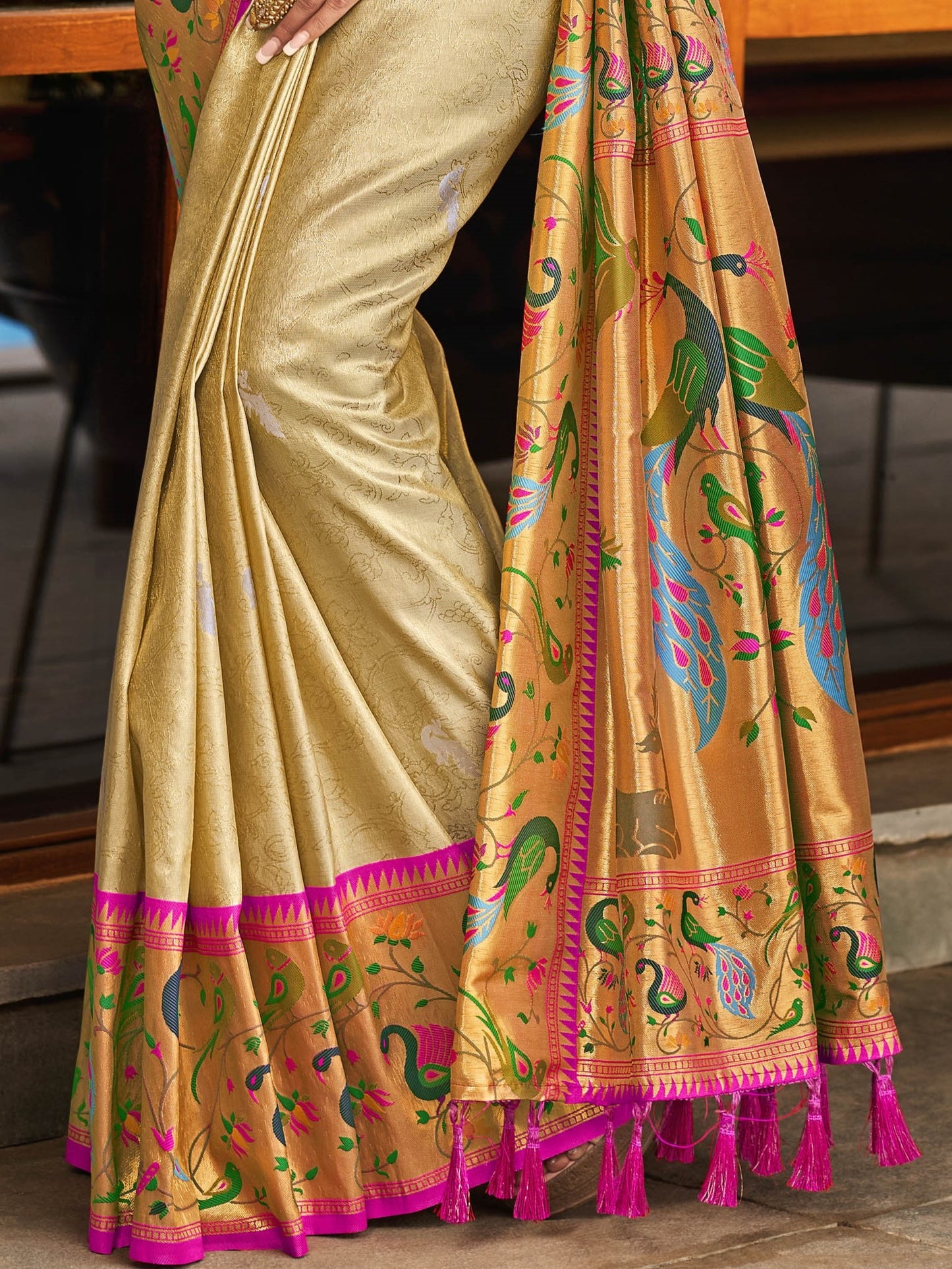 Beige Cream Paithani Saree