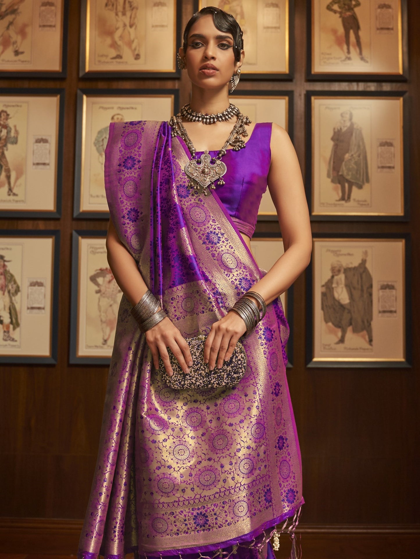 Dark Purple Woven Banarasi Saree