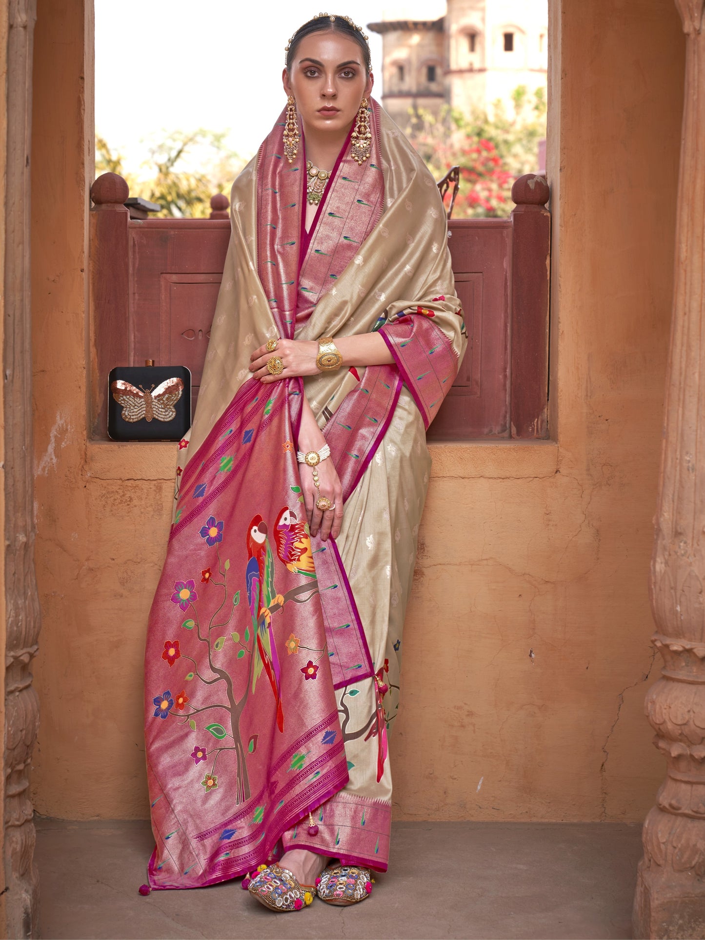 Peanut Beige Paithani Saree