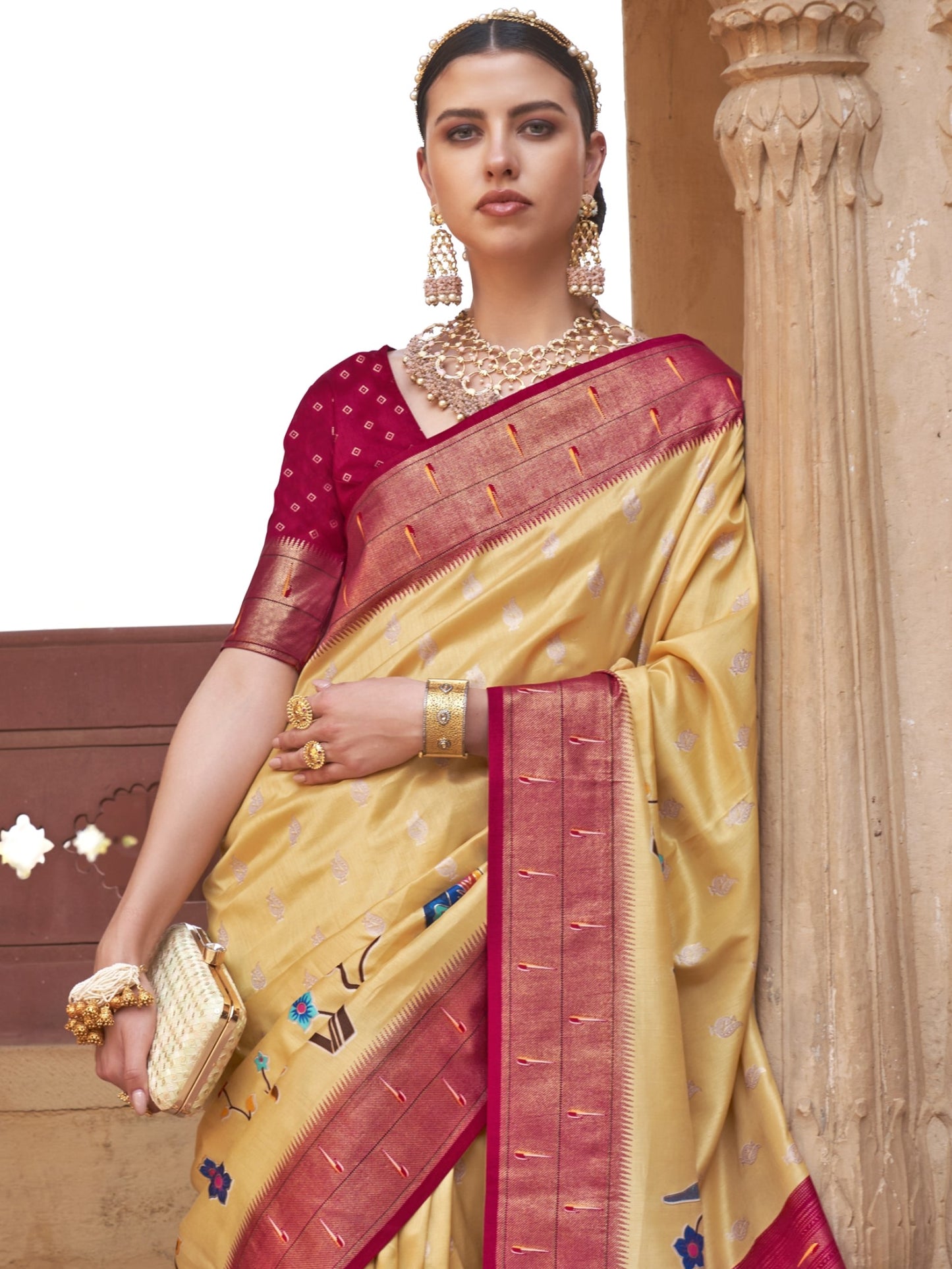 Crayola Yellow Paithani Saree