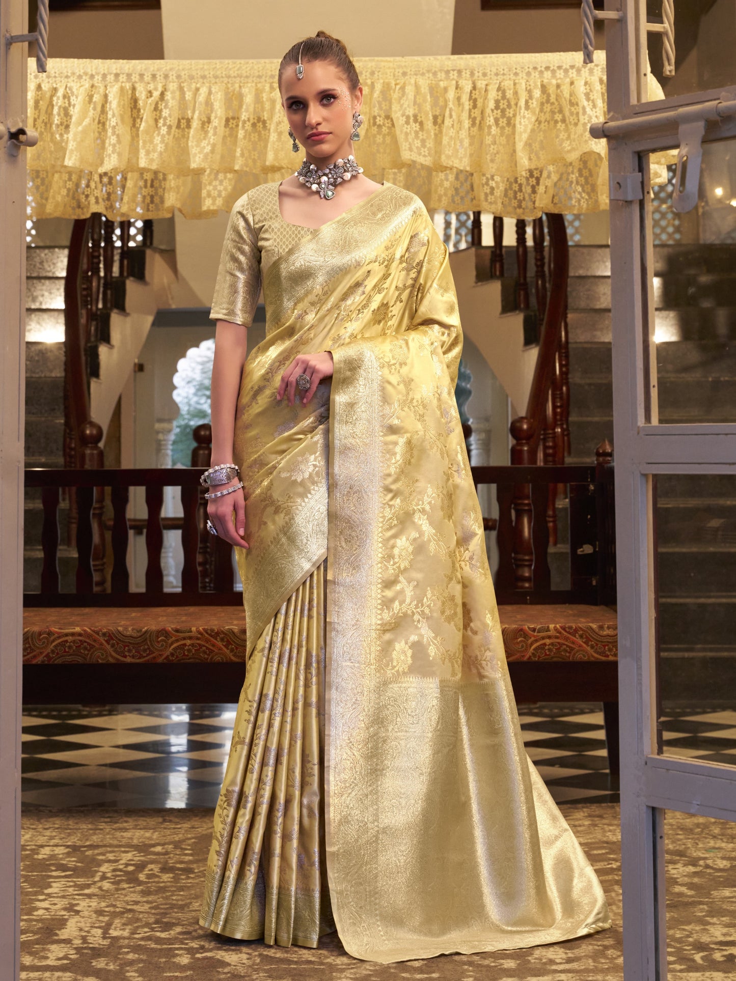 Festive Golden Woven Banarasi Satin Silk Saree