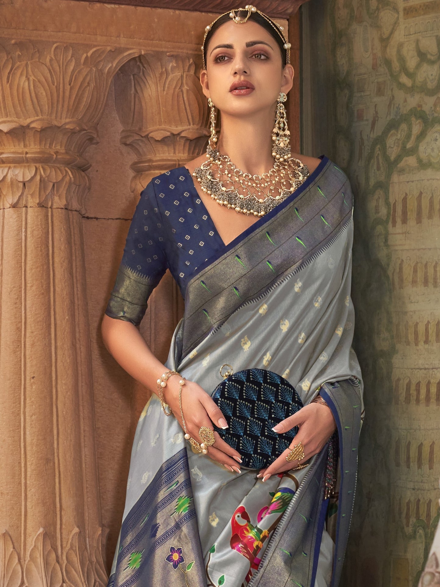 Frost Blue Paithani Saree