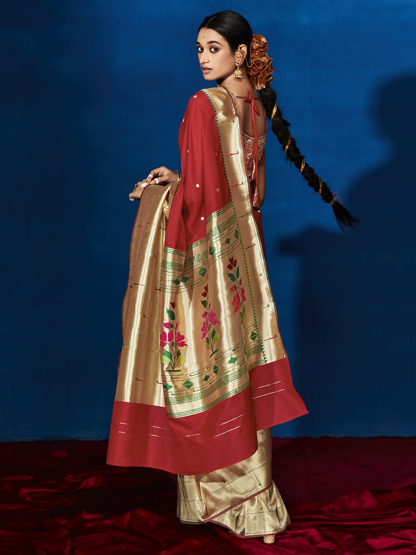 Candy Red Paithani Saree