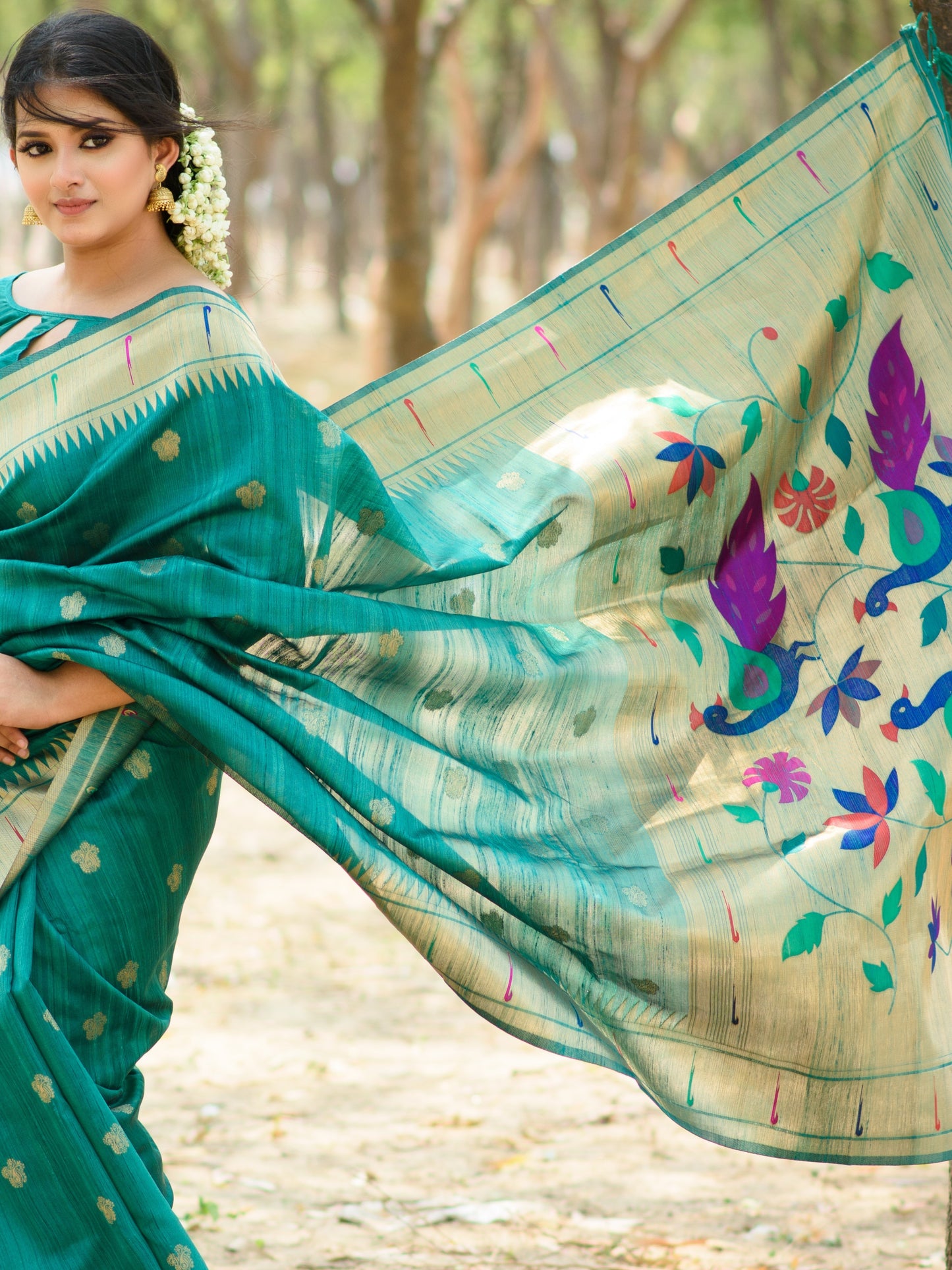 Ice Blue Tussar Silk Paithani Saree