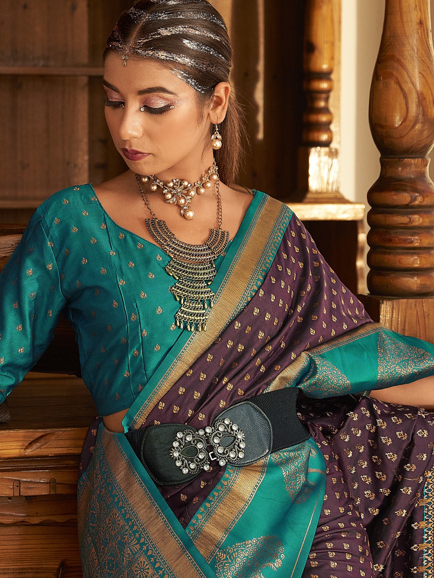 Coffee Maroon Woven Banarasi Soft Silk Saree
