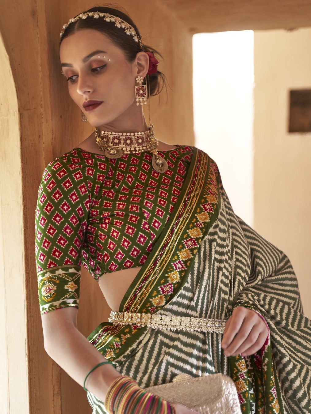 Fern Green Patola Saree