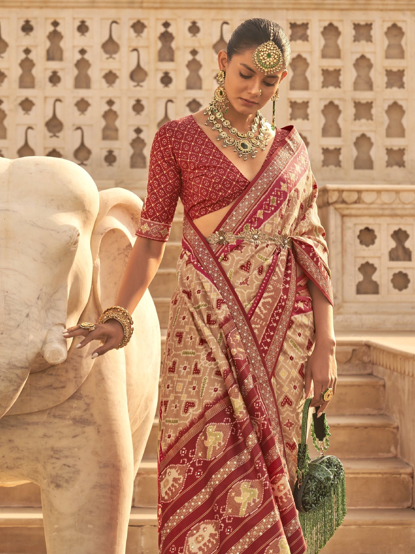 Sandy Brown Patola Saree
