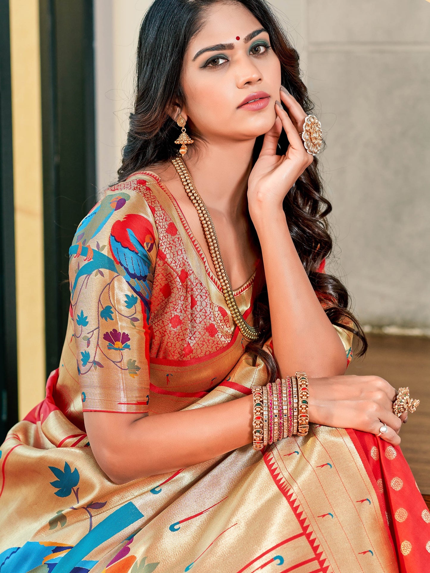 Cherry Red Paithani Saree