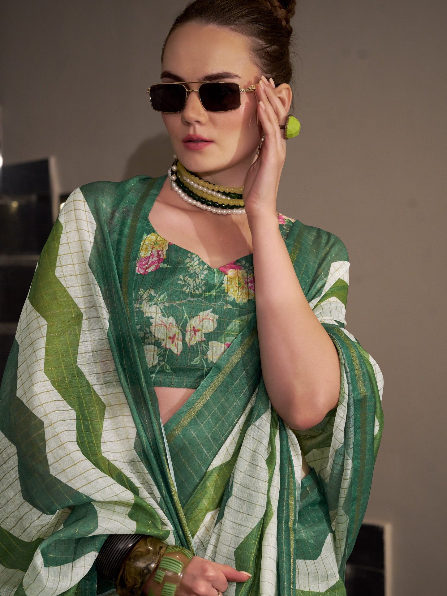 Green & White Cotton Silk Saree