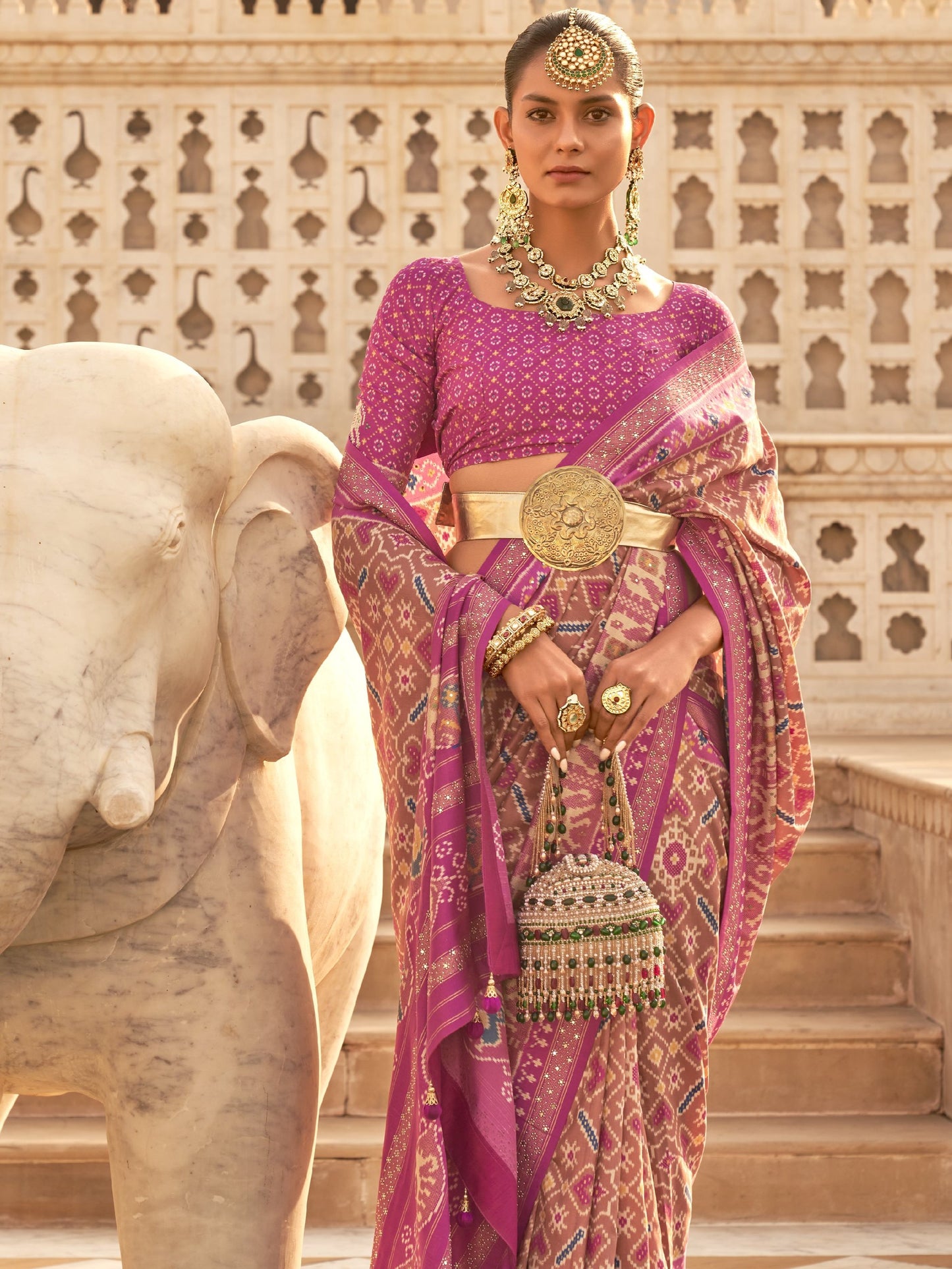 Coral Pink Patola Saree