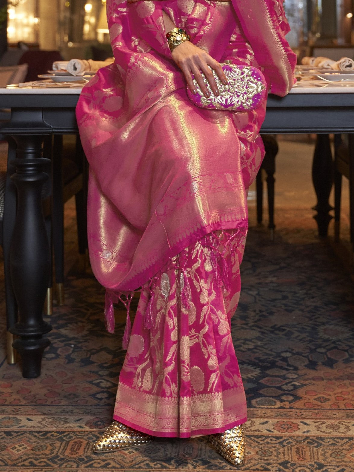 Vivid Pink Woven Banarasi Saree