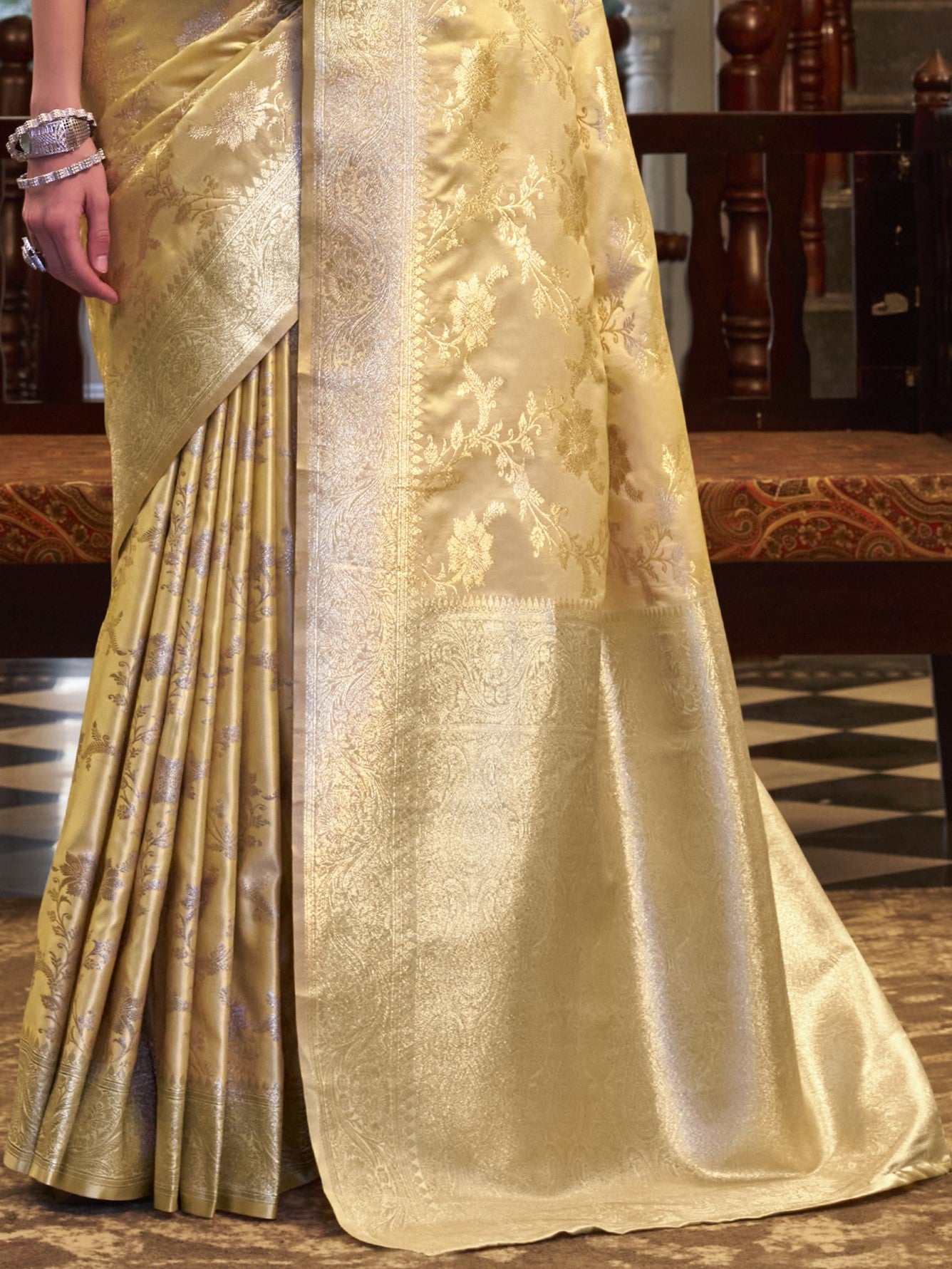 Festive Golden Woven Banarasi Satin Silk Saree