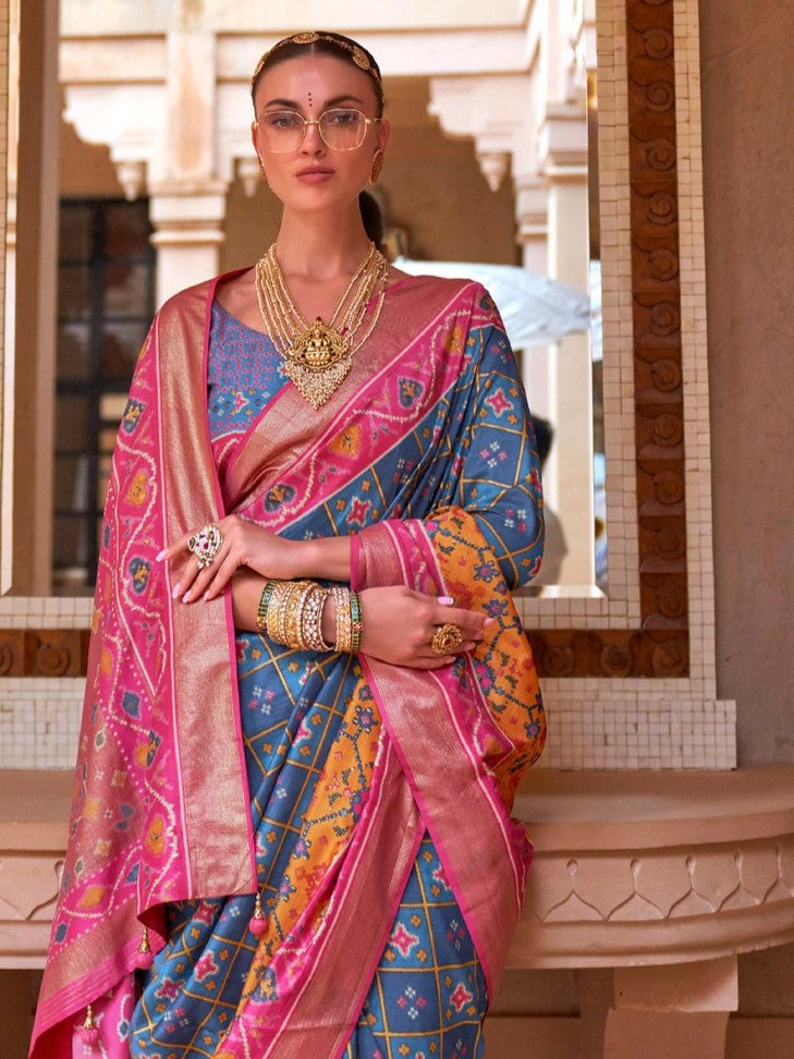 Neon Blue Patola Saree